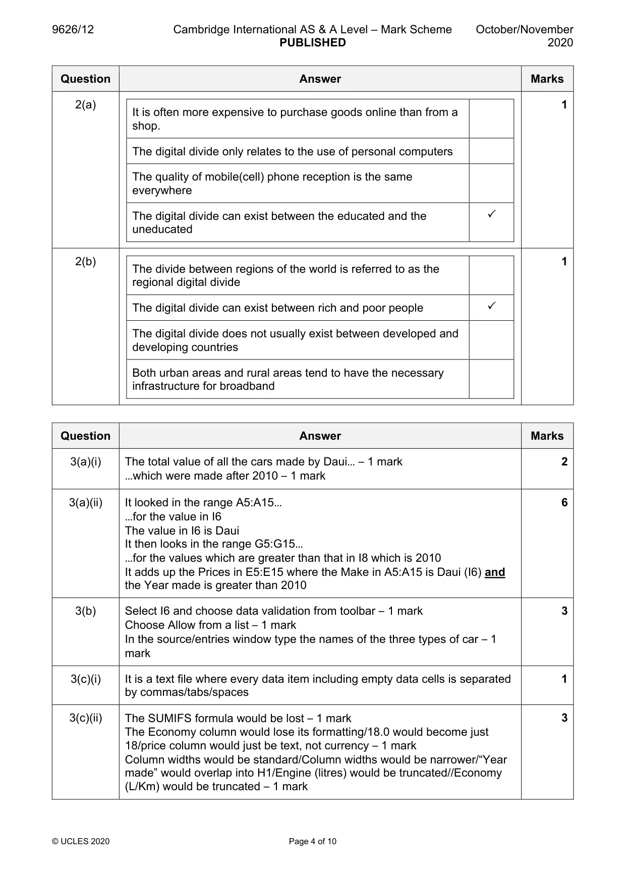 Mark scheme, page 4 of 10
