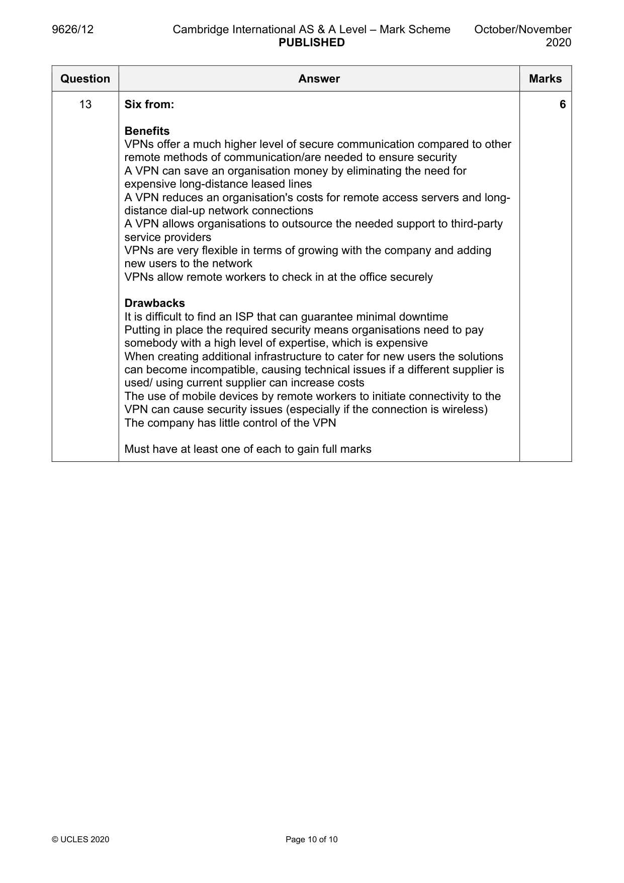 Mark scheme, page 10 of 10