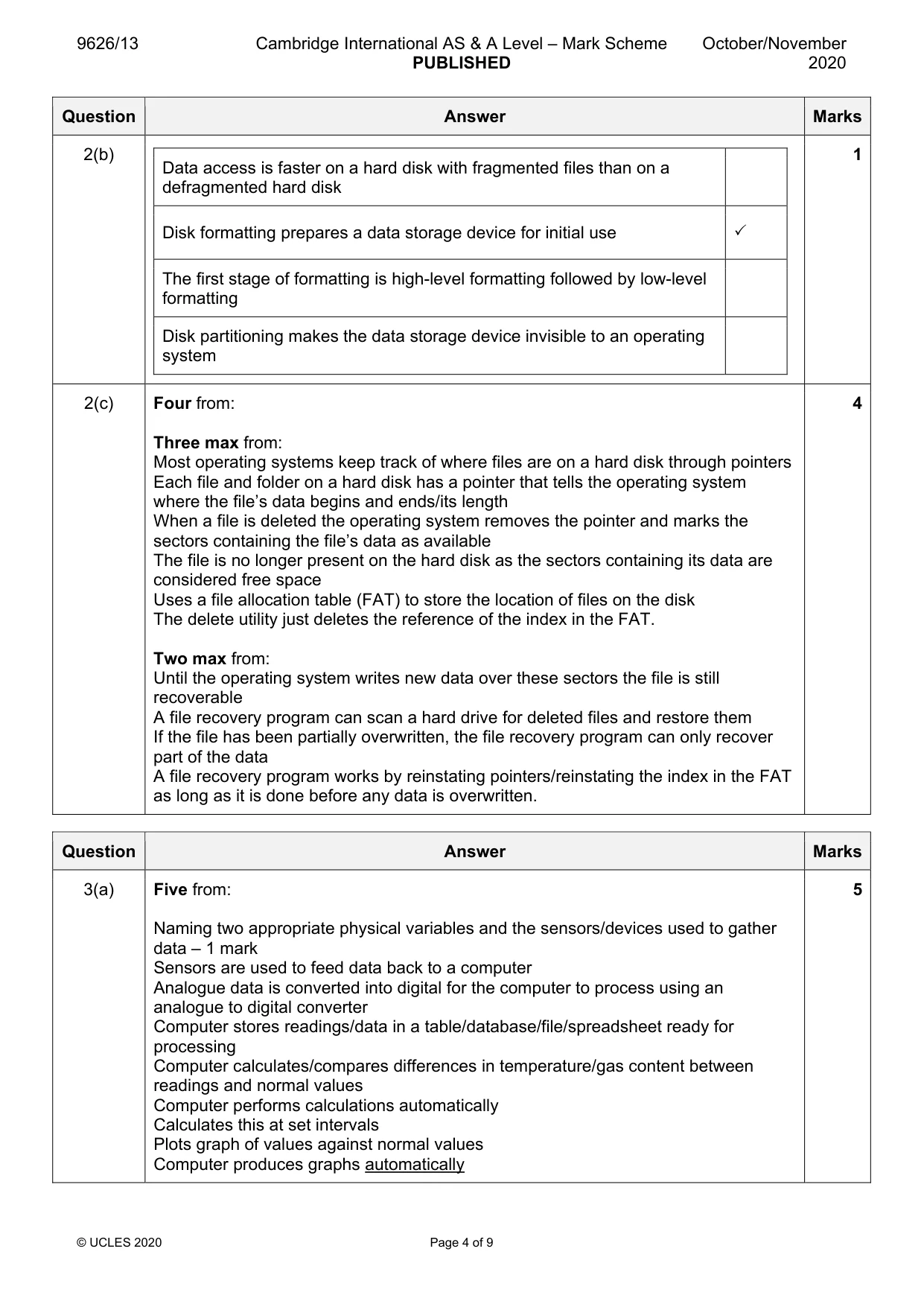 Mark scheme, page 4 of 9