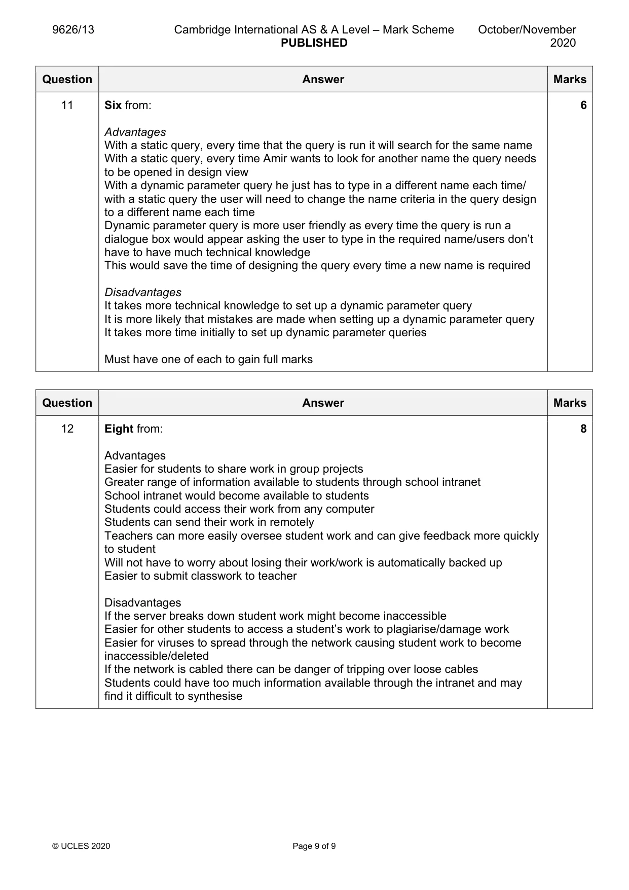 Mark scheme, page 9 of 9