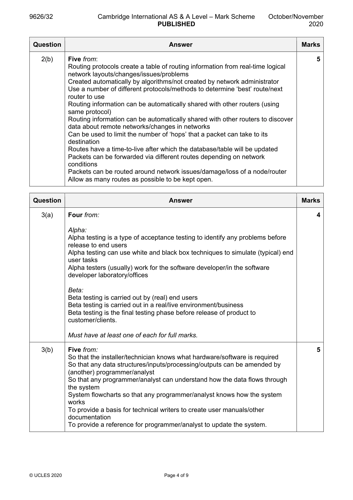 Mark scheme, page 4 of 9
