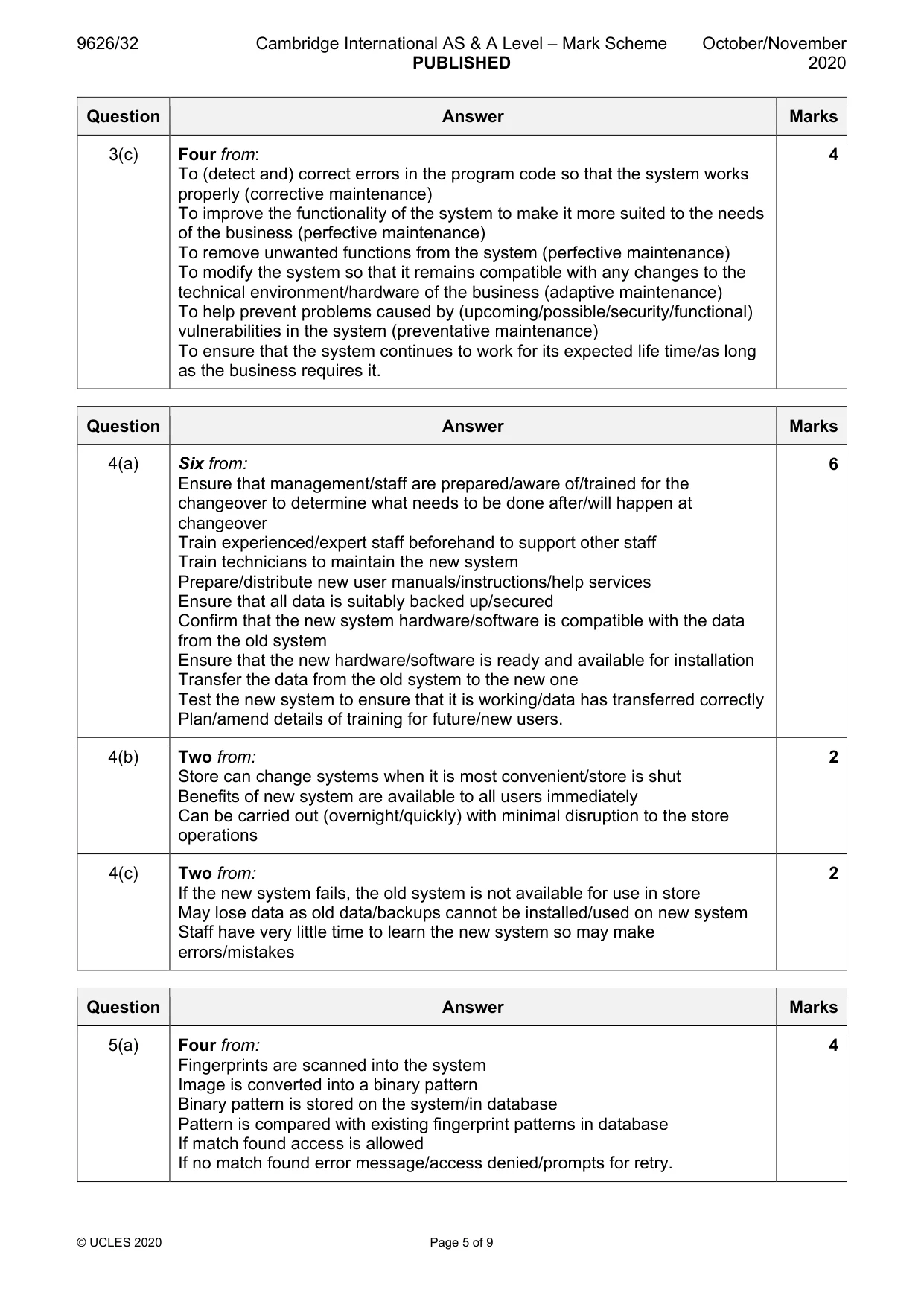 Mark scheme, page 5 of 9