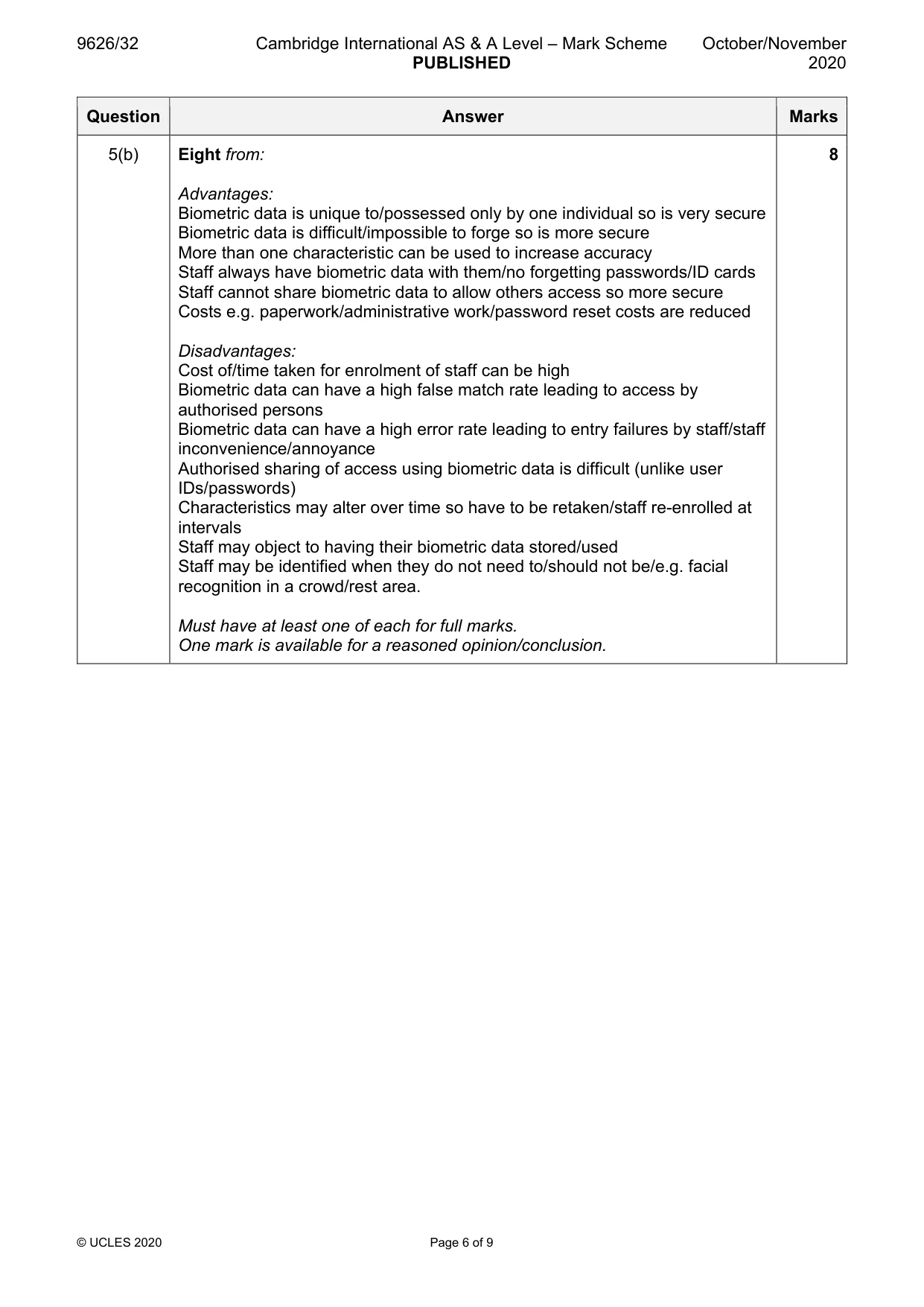 Mark scheme, page 6 of 9