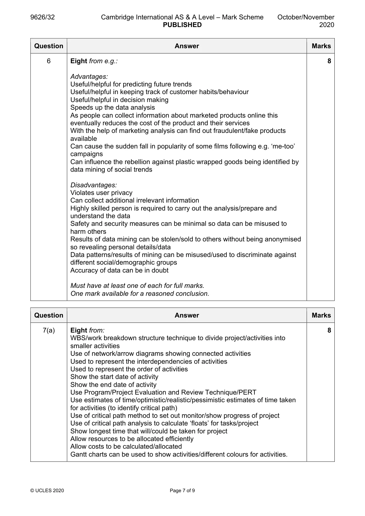 Mark scheme, page 7 of 9