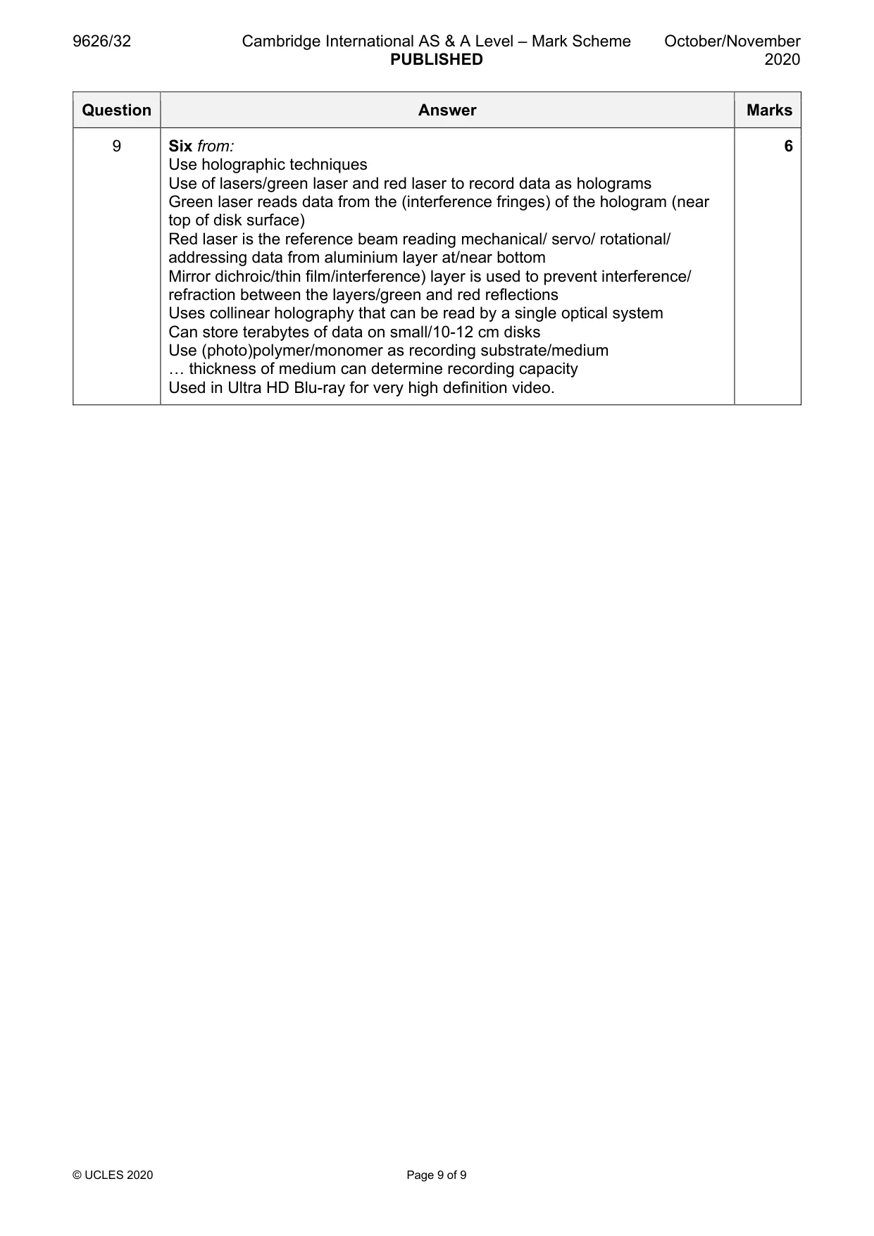 Mark scheme, page 9 of 9