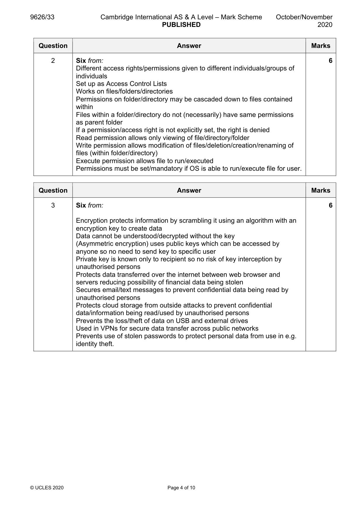 Mark scheme, page 4 of 10
