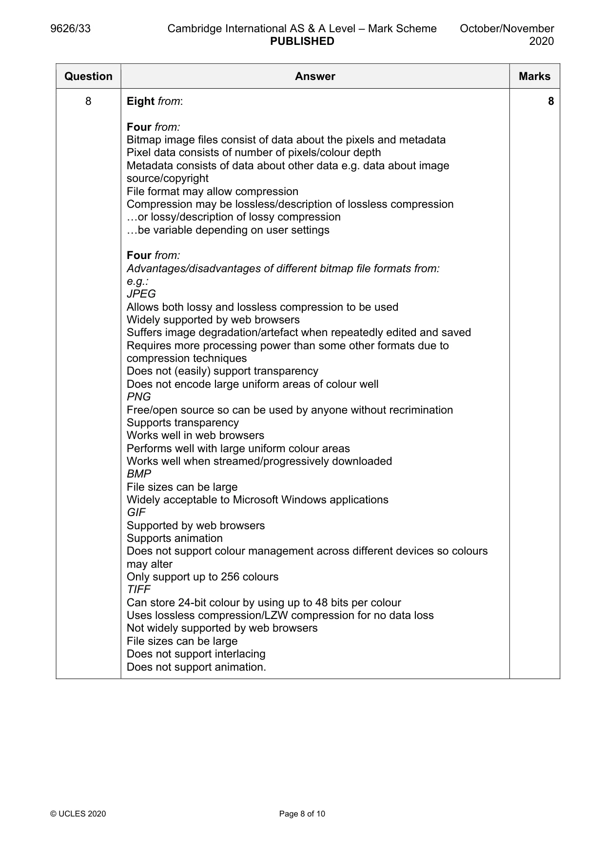 Mark scheme, page 8 of 10