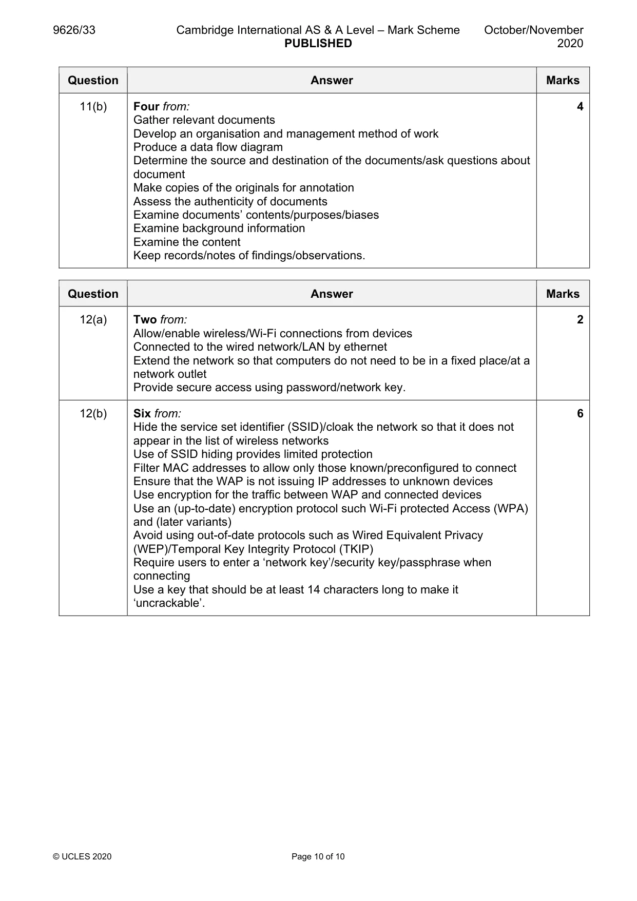 Mark scheme, page 10 of 10