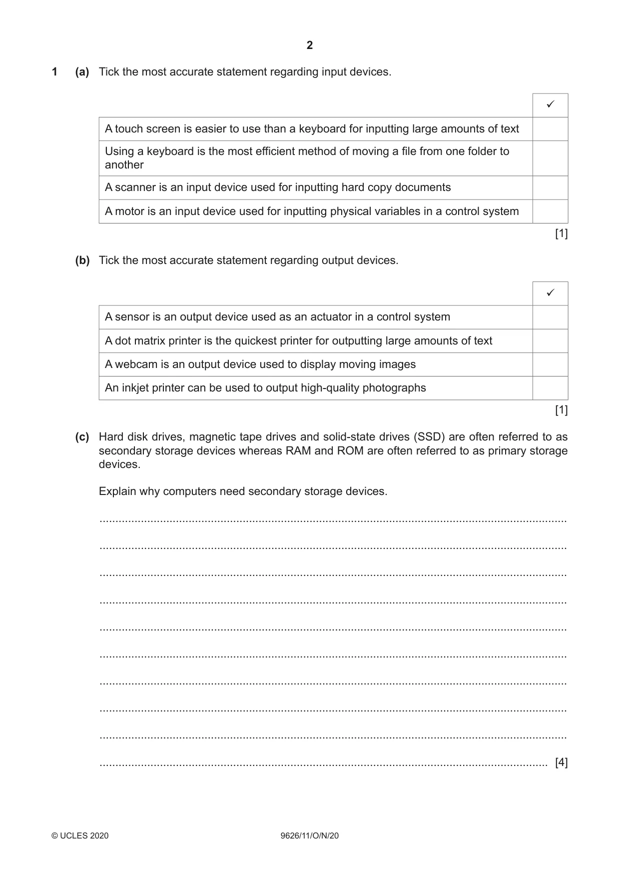 Cambridge A Level Information Technology (from 2017) 9626 2020 Oct/Nov Paper 1 · Variant 1 question paper, page 2 of 16