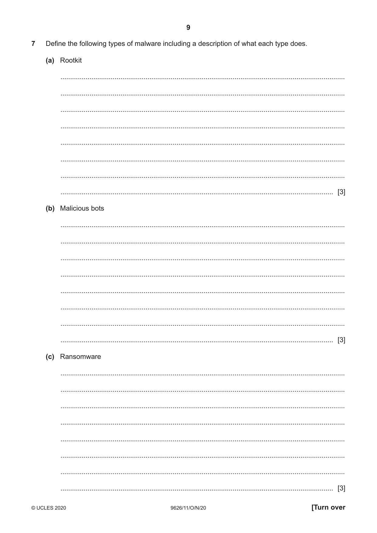 Cambridge A Level Information Technology (from 2017) 9626 2020 Oct/Nov Paper 1 · Variant 1 question paper, page 9 of 16