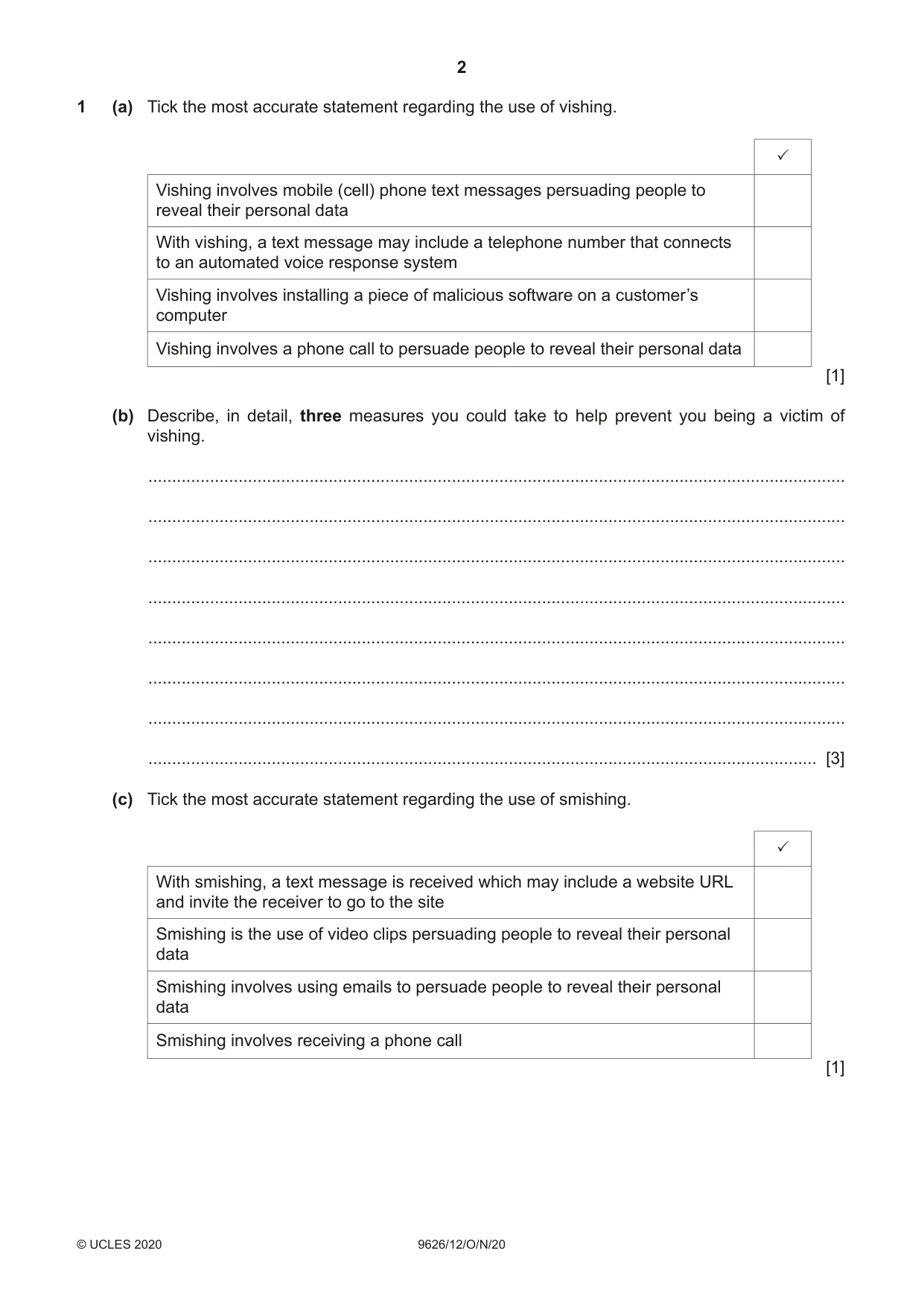 Cambridge A Level Information Technology (from 2017) 9626 2020 Oct/Nov Paper 1 · Variant 2 question paper, page 2 of 20