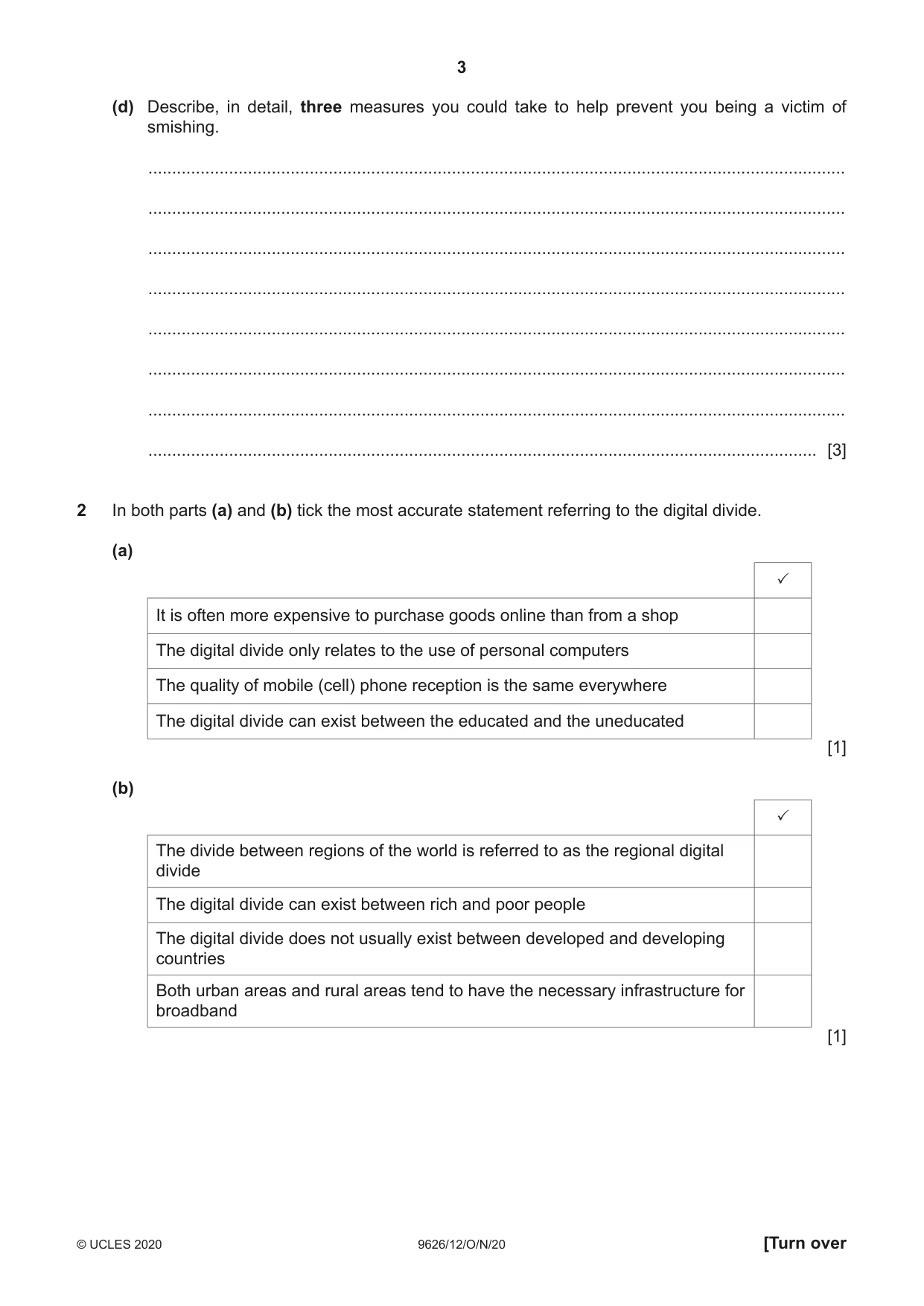 Cambridge A Level Information Technology (from 2017) 9626 2020 Oct/Nov Paper 1 · Variant 2 question paper, page 3 of 20