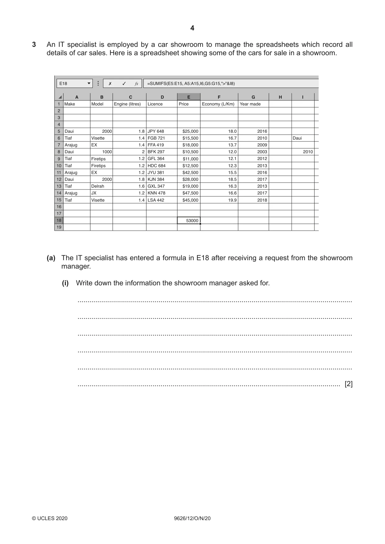Cambridge A Level Information Technology (from 2017) 9626 2020 Oct/Nov Paper 1 · Variant 2 question paper, page 4 of 20
