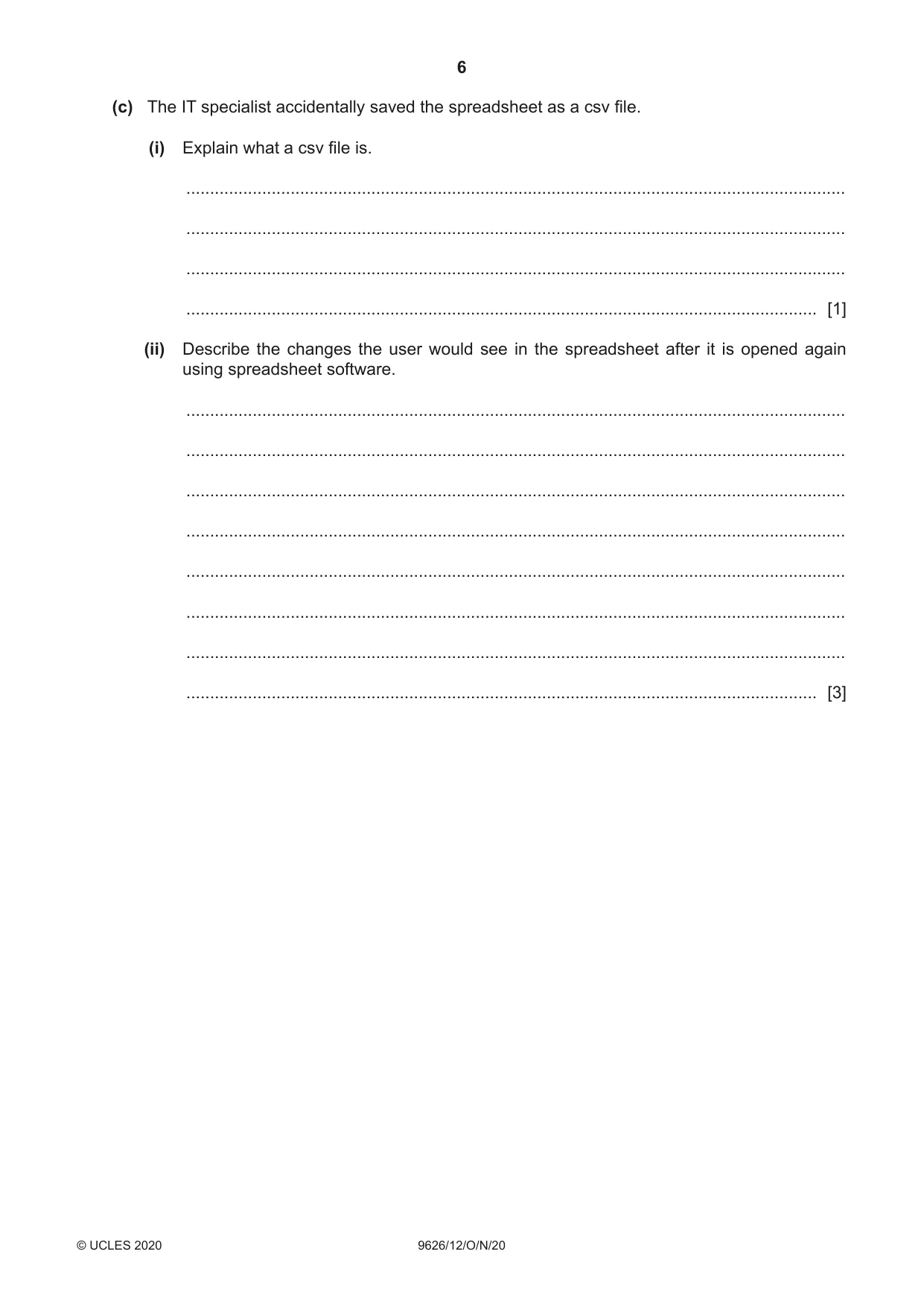 Cambridge A Level Information Technology (from 2017) 9626 2020 Oct/Nov Paper 1 · Variant 2 question paper, page 6 of 20
