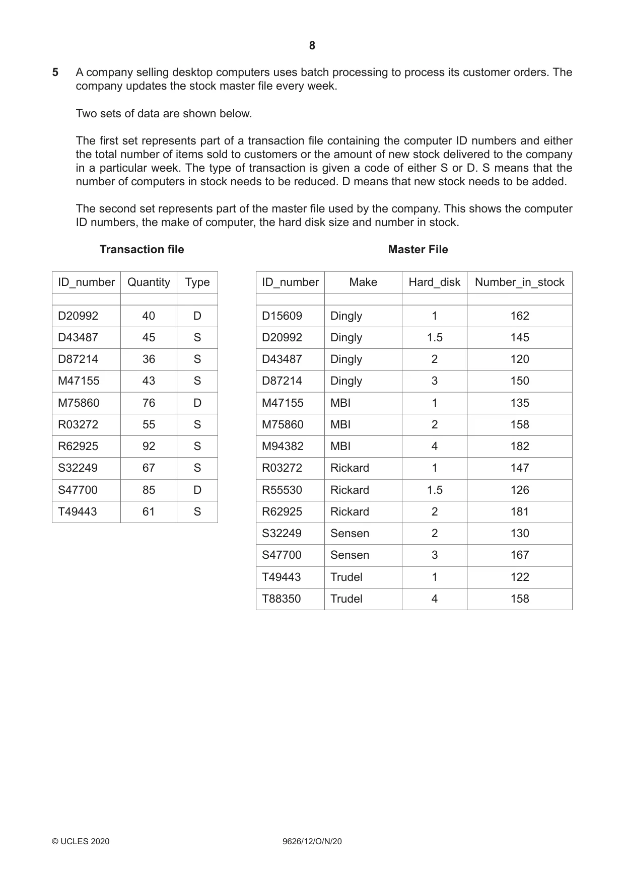 Cambridge A Level Information Technology (from 2017) 9626 2020 Oct/Nov Paper 1 · Variant 2 question paper, page 8 of 20