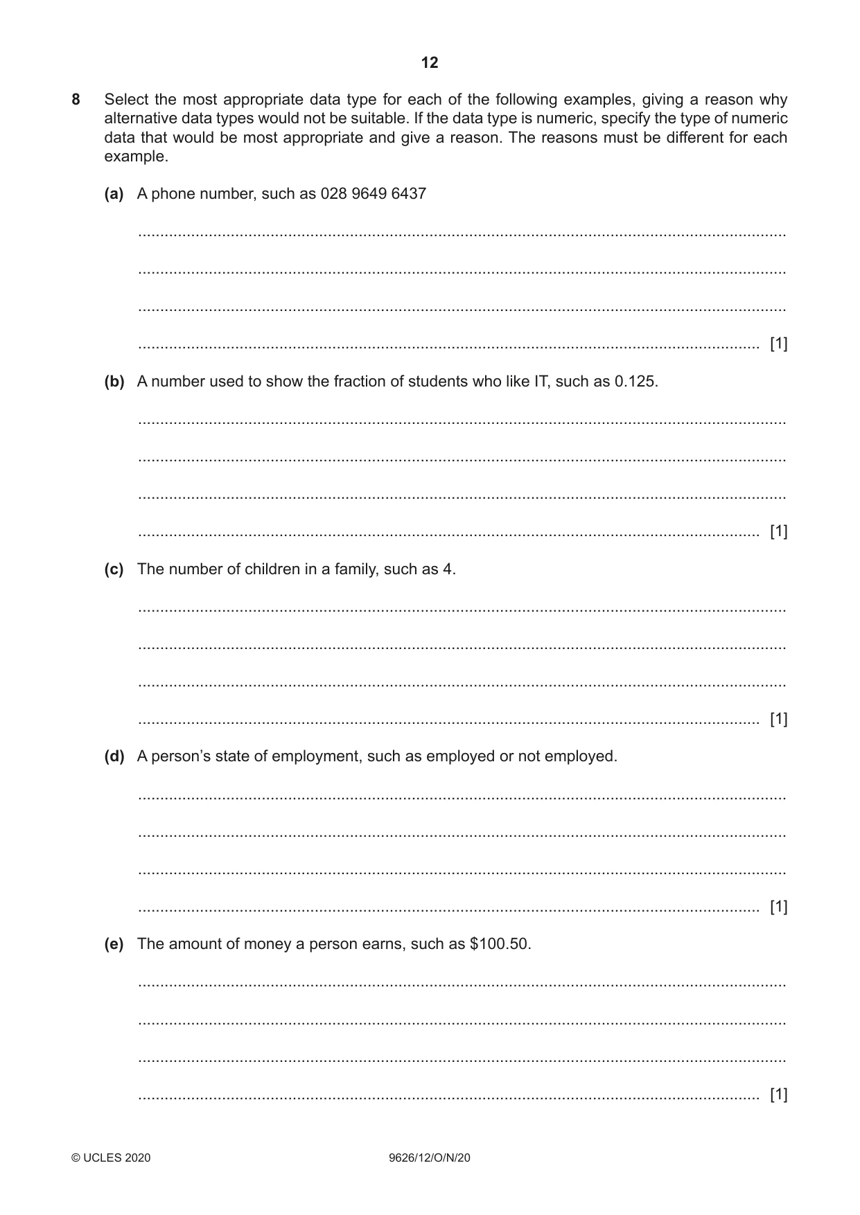 Cambridge A Level Information Technology (from 2017) 9626 2020 Oct/Nov Paper 1 · Variant 2 question paper, page 12 of 20
