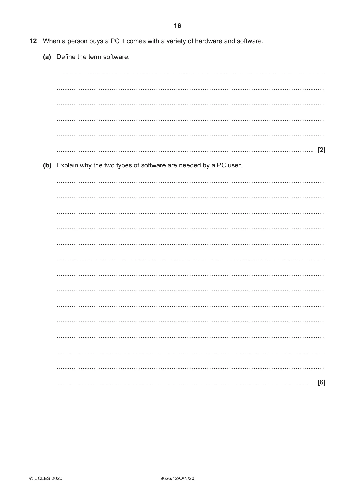 Cambridge A Level Information Technology (from 2017) 9626 2020 Oct/Nov Paper 1 · Variant 2 question paper, page 16 of 20