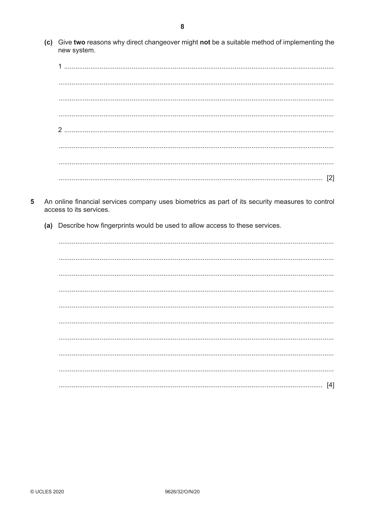 Cambridge A Level Information Technology (from 2017) 9626 2020 Oct/Nov Paper 3 · Variant 2 question paper, page 8 of 16