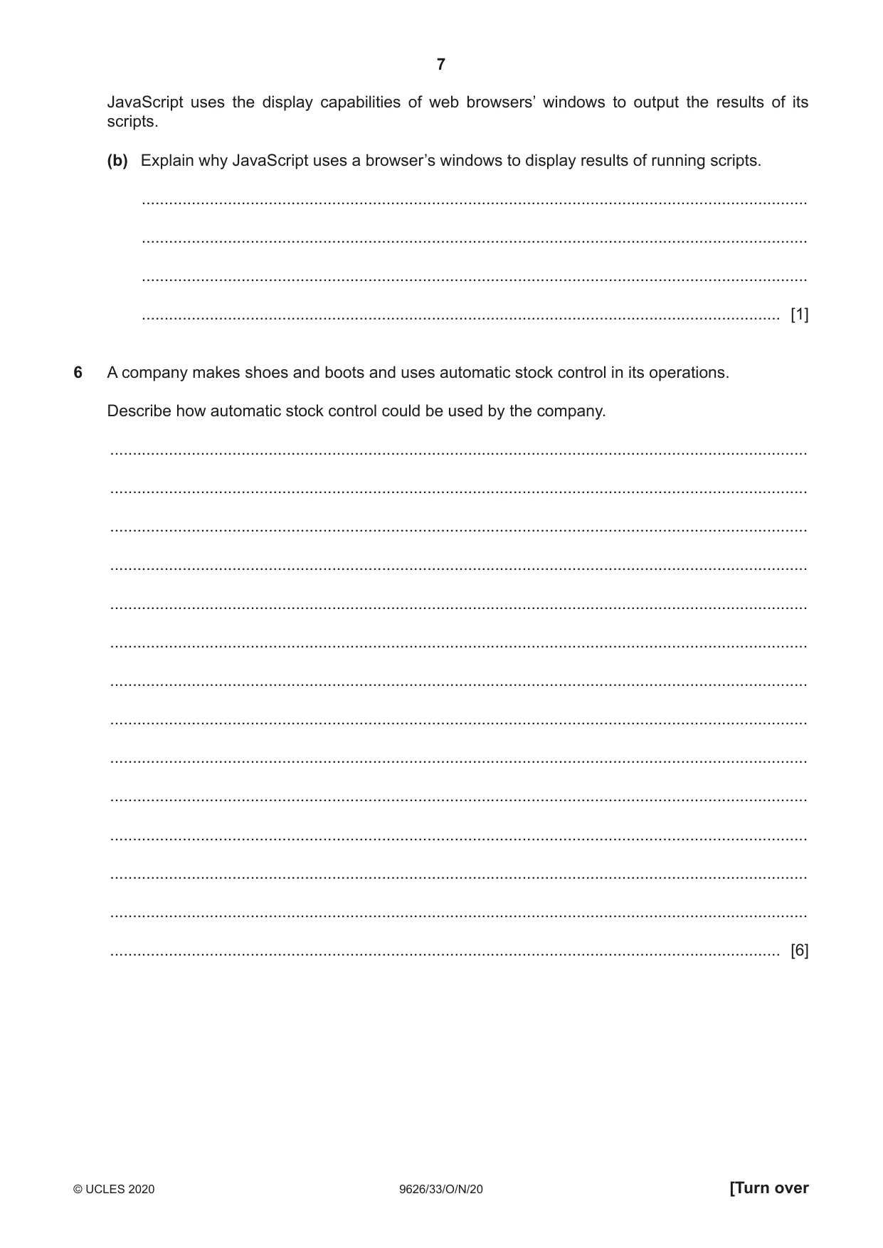 Cambridge A Level Information Technology (from 2017) 9626 2020 Oct/Nov Paper 3 · Variant 3 question paper, page 7 of 16