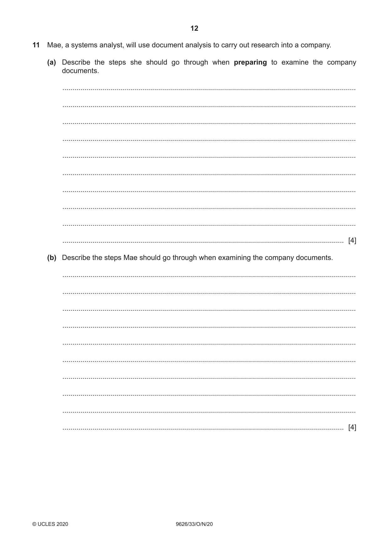 Cambridge A Level Information Technology (from 2017) 9626 2020 Oct/Nov Paper 3 · Variant 3 question paper, page 12 of 16