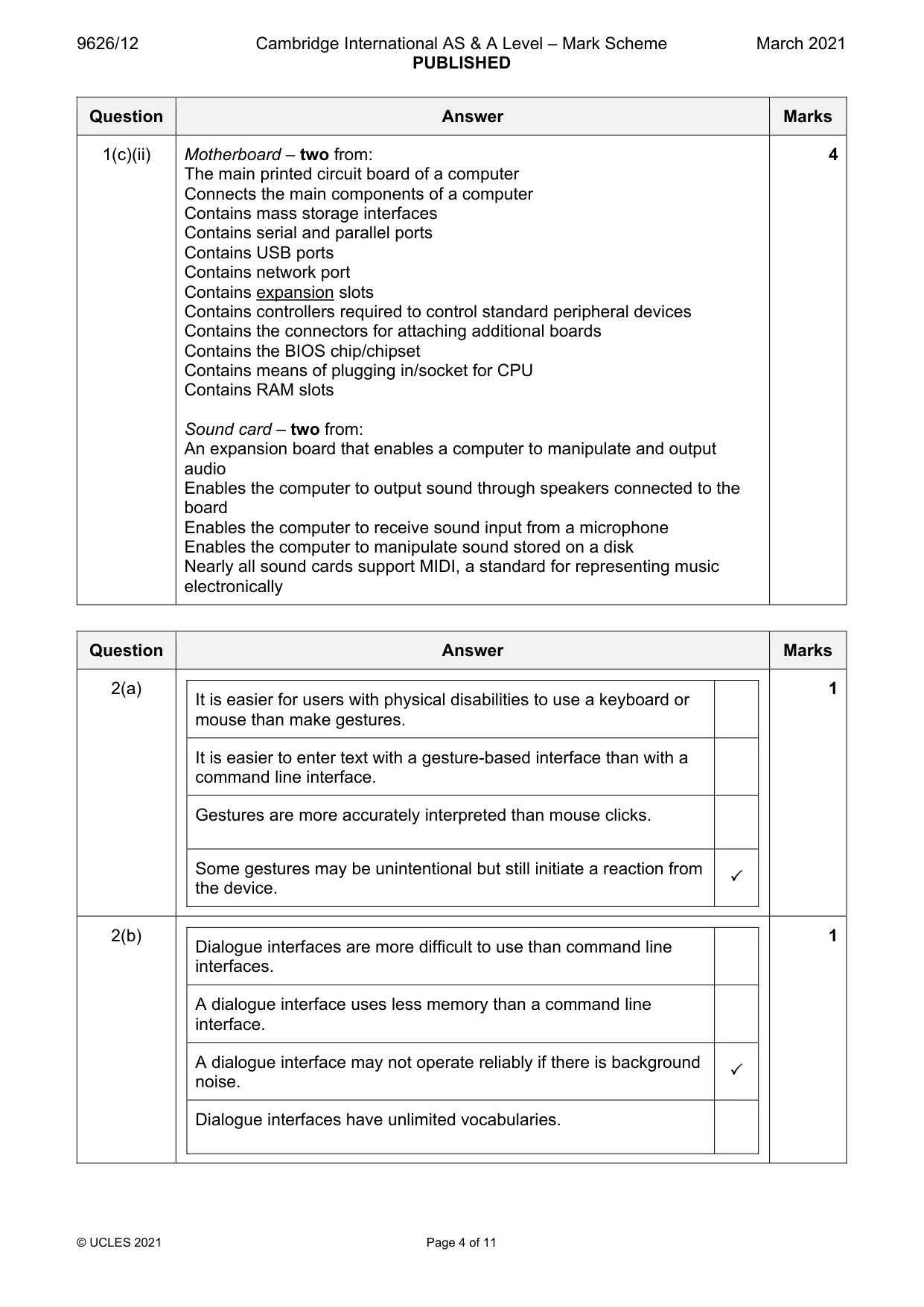 Mark scheme, page 4 of 11