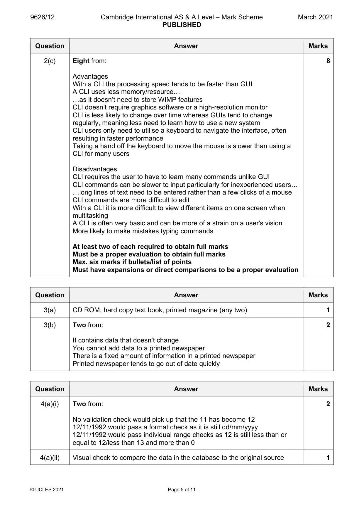 Mark scheme, page 5 of 11