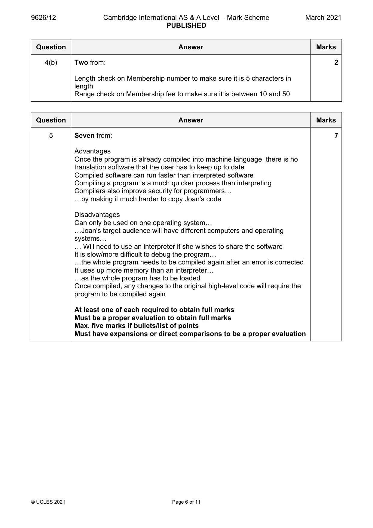 Mark scheme, page 6 of 11