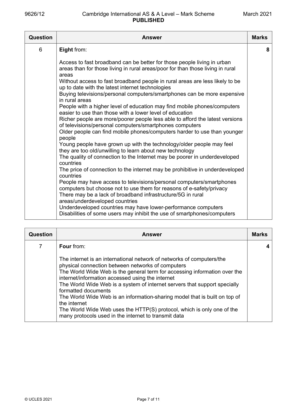 Mark scheme, page 7 of 11