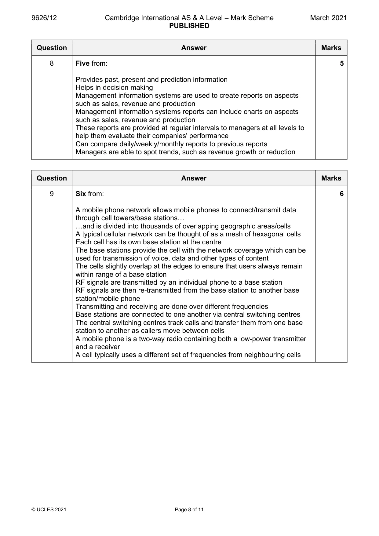 Mark scheme, page 8 of 11