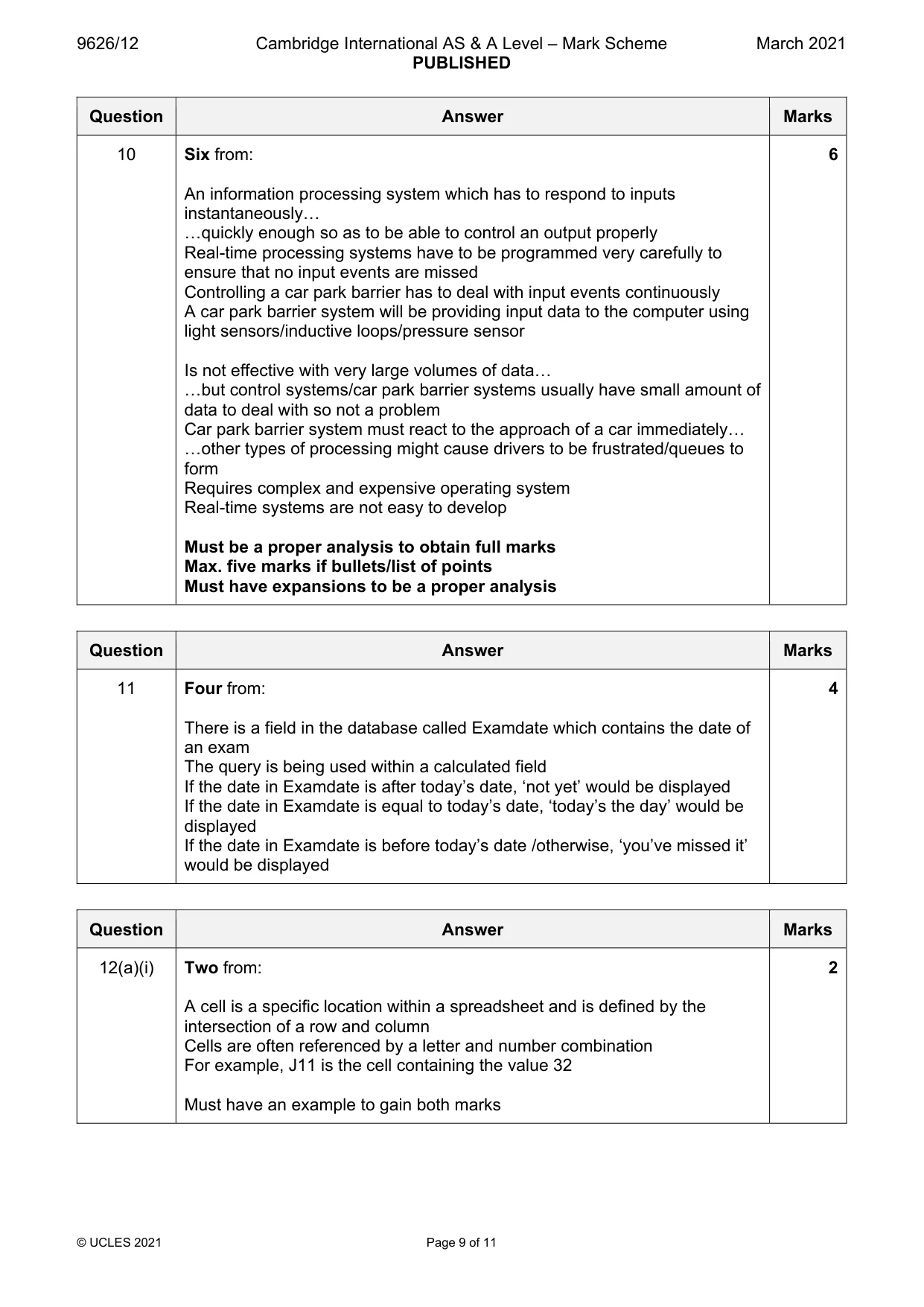 Mark scheme, page 9 of 11