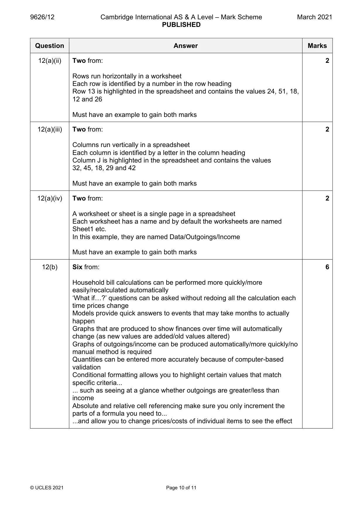 Mark scheme, page 10 of 11