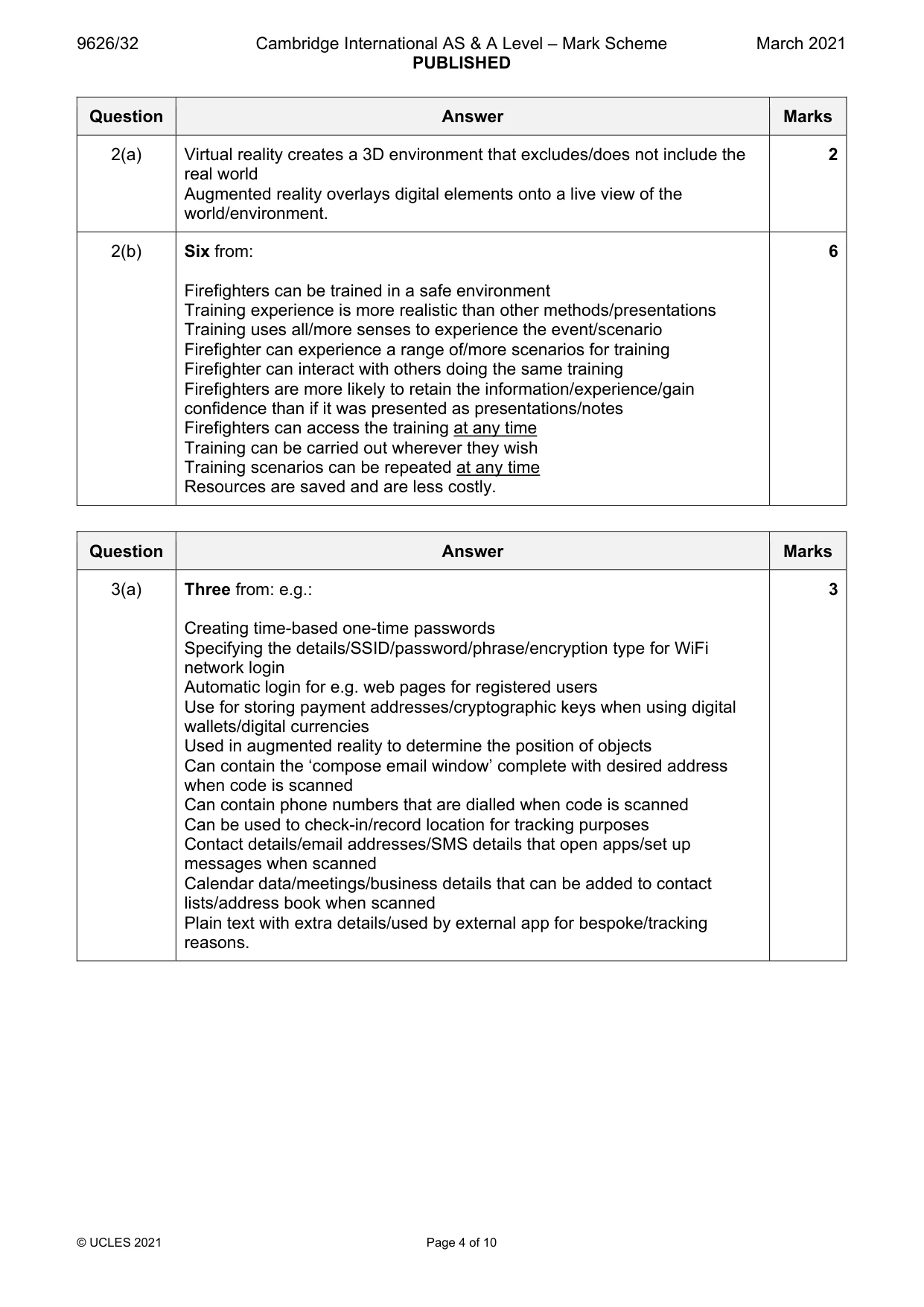Mark scheme, page 4 of 10