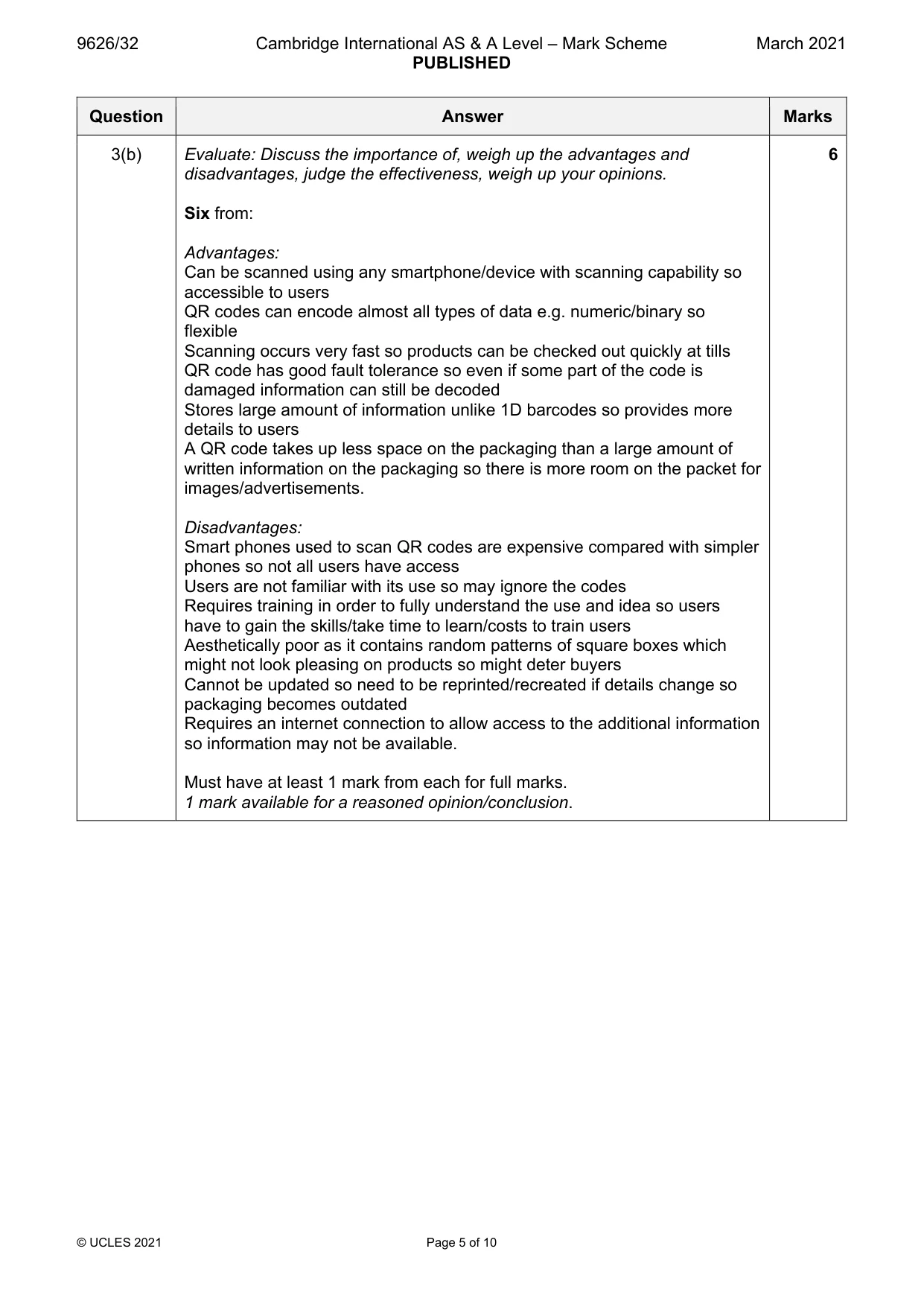 Mark scheme, page 5 of 10