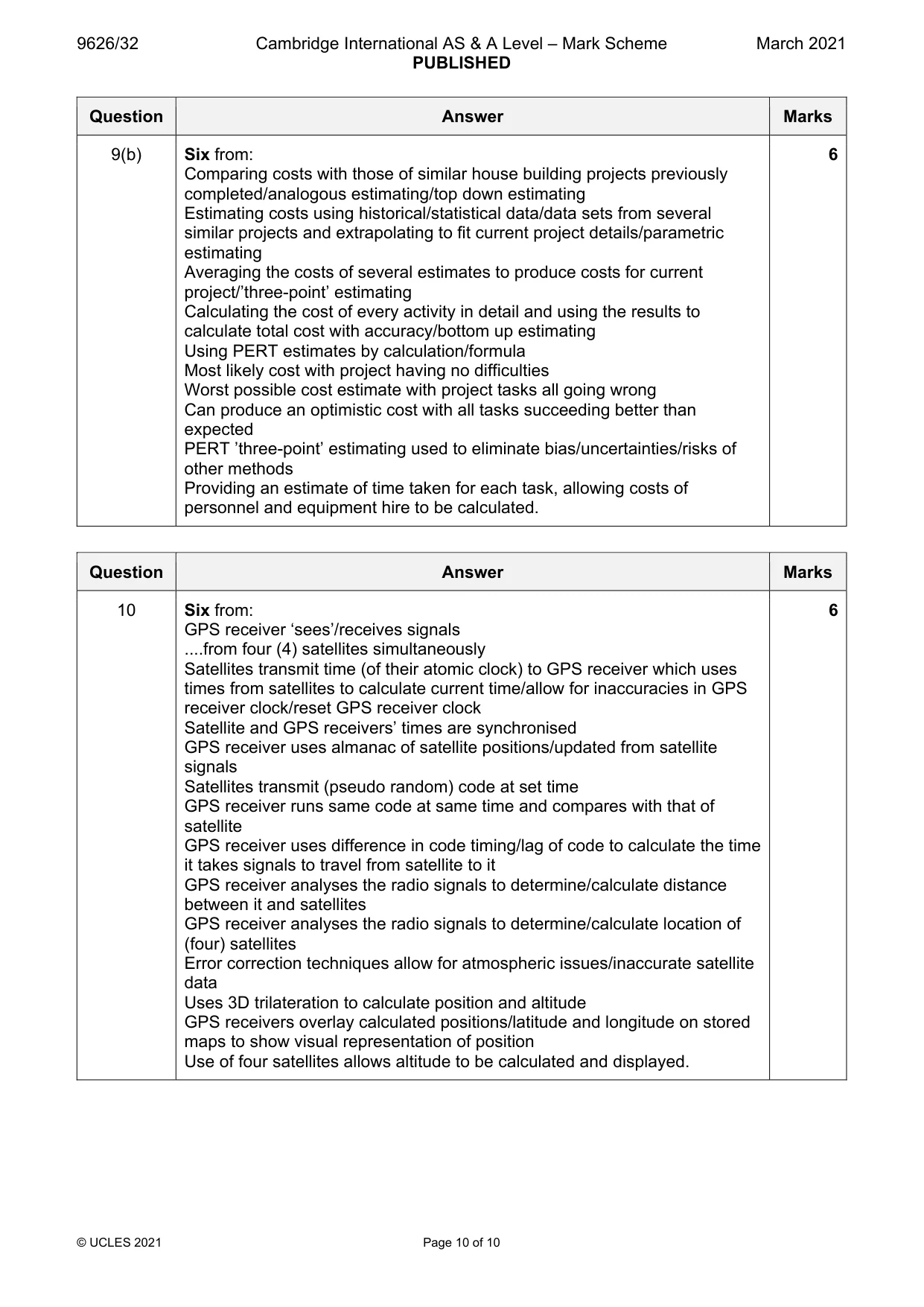 Mark scheme, page 10 of 10
