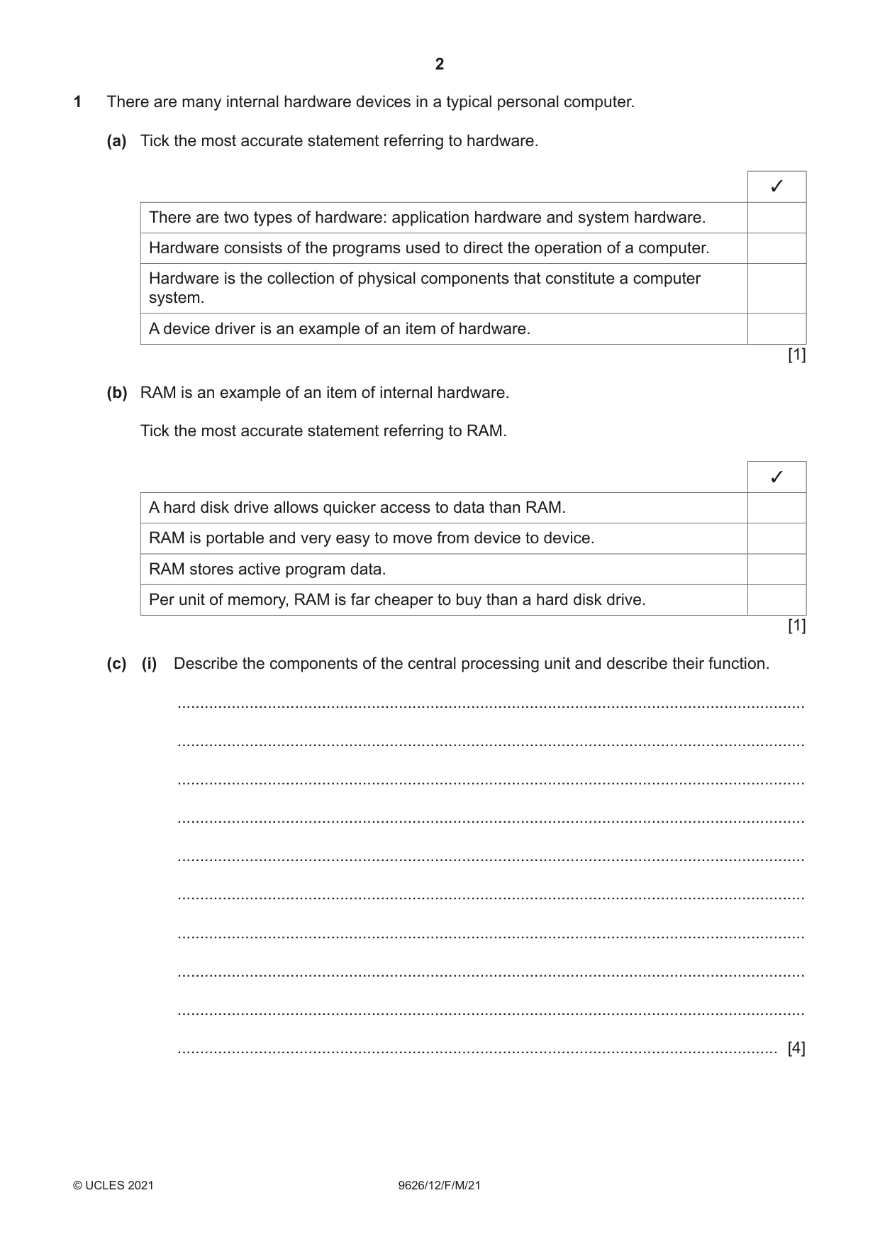 Cambridge A Level Information Technology (from 2017) 9626 2021 Feb/March Paper 1 · Variant 2 question paper, page 2 of 16
