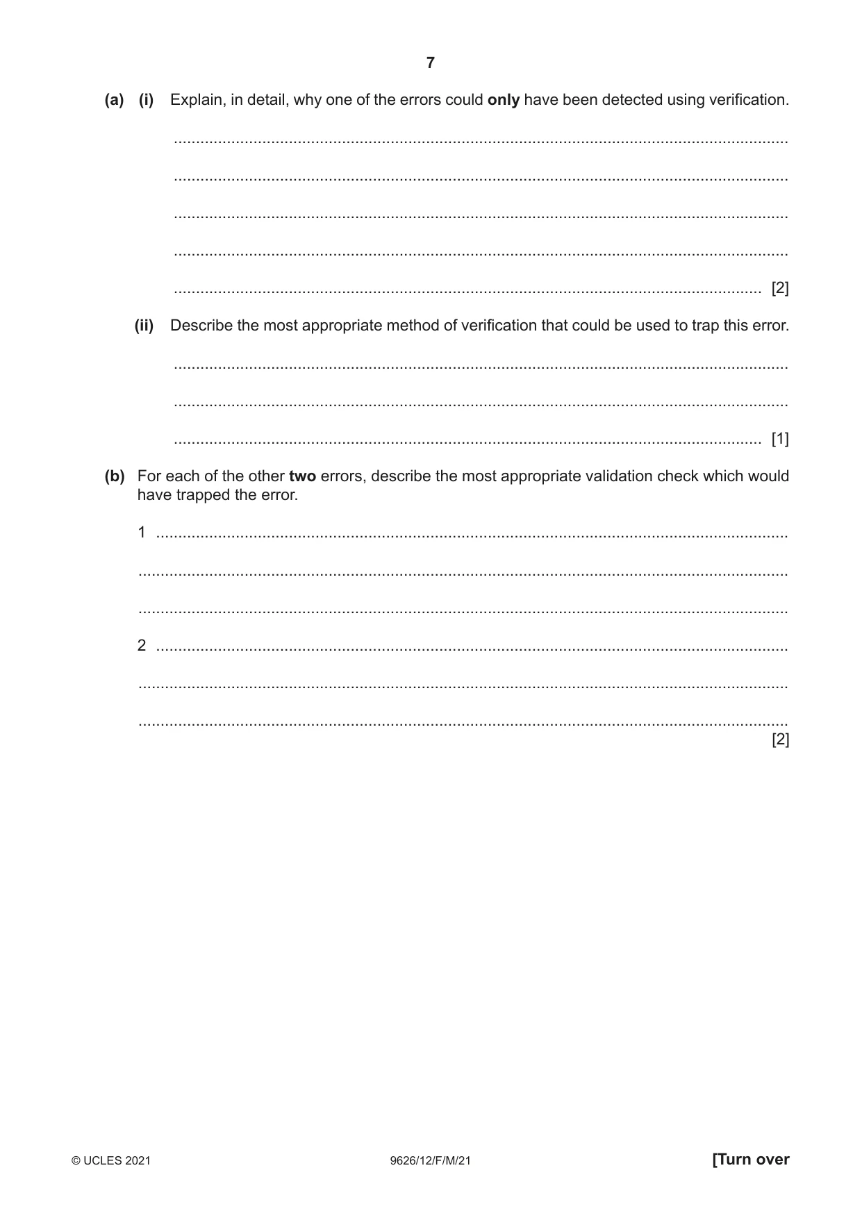 Cambridge A Level Information Technology (from 2017) 9626 2021 Feb/March Paper 1 · Variant 2 question paper, page 7 of 16