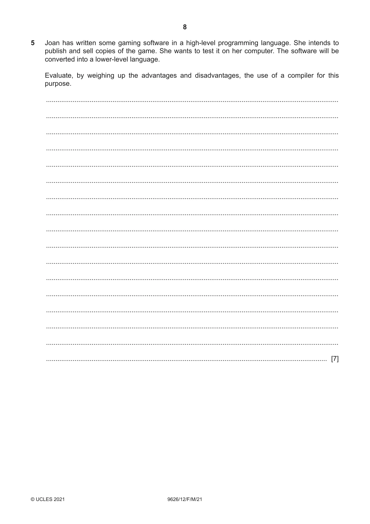 Cambridge A Level Information Technology (from 2017) 9626 2021 Feb/March Paper 1 · Variant 2 question paper, page 8 of 16
