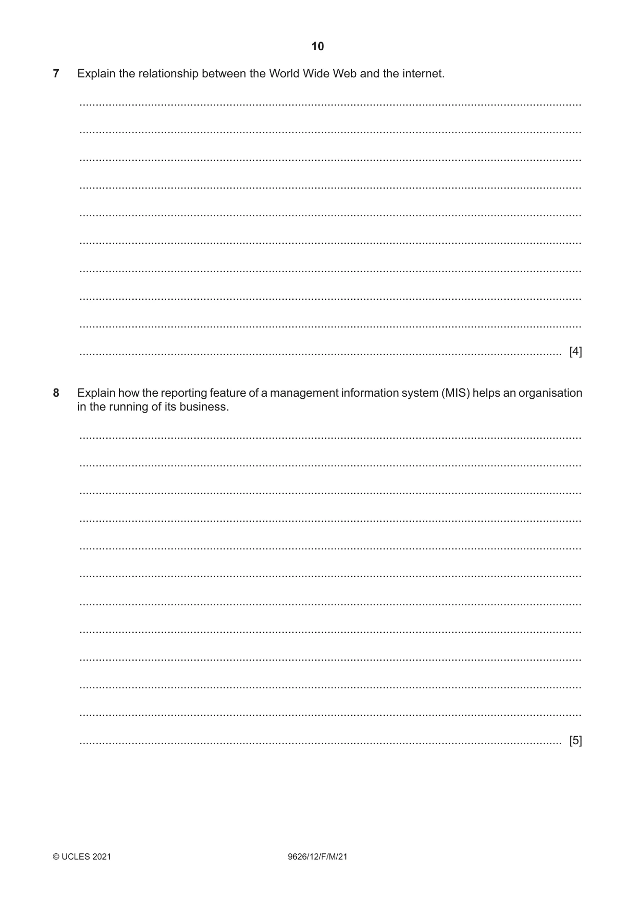 Cambridge A Level Information Technology (from 2017) 9626 2021 Feb/March Paper 1 · Variant 2 question paper, page 10 of 16