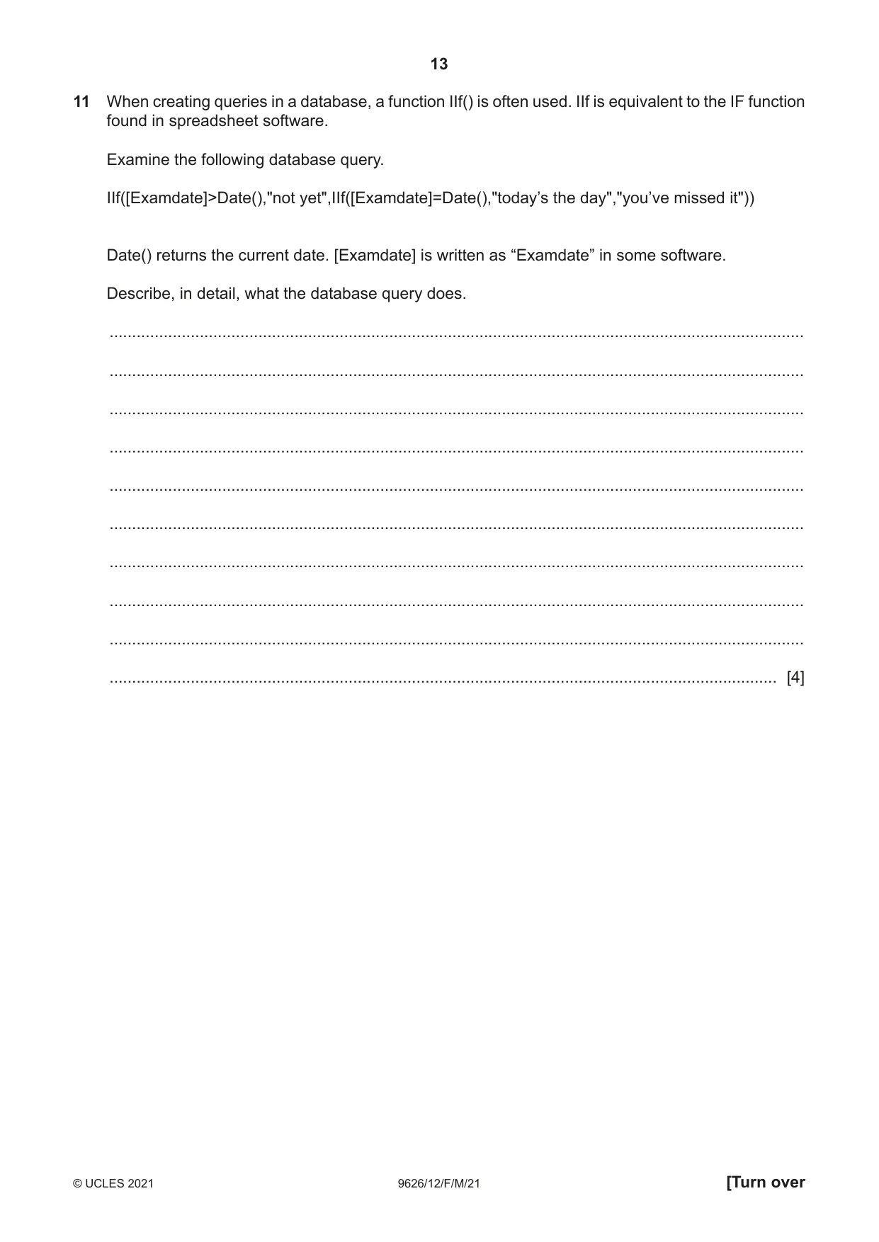 Cambridge A Level Information Technology (from 2017) 9626 2021 Feb/March Paper 1 · Variant 2 question paper, page 13 of 16