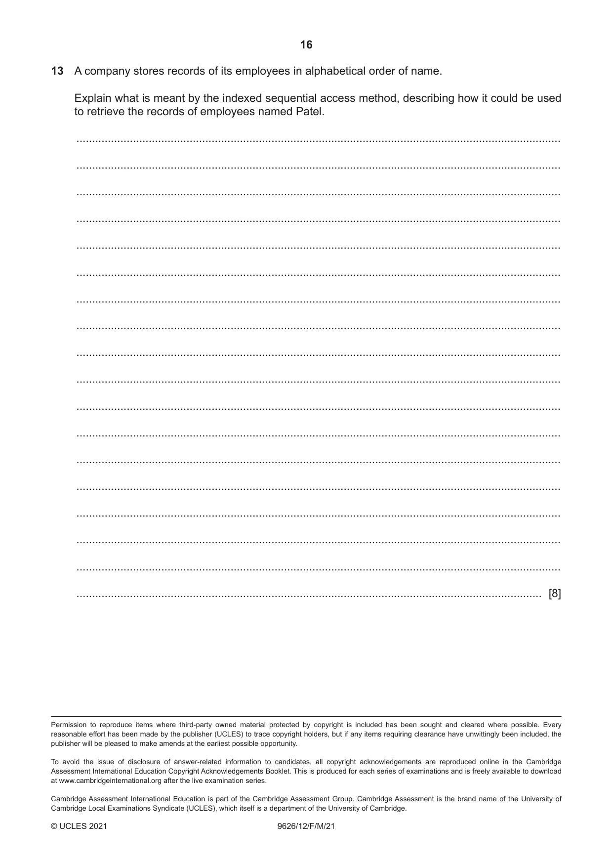 Cambridge A Level Information Technology (from 2017) 9626 2021 Feb/March Paper 1 · Variant 2 question paper, page 16 of 16