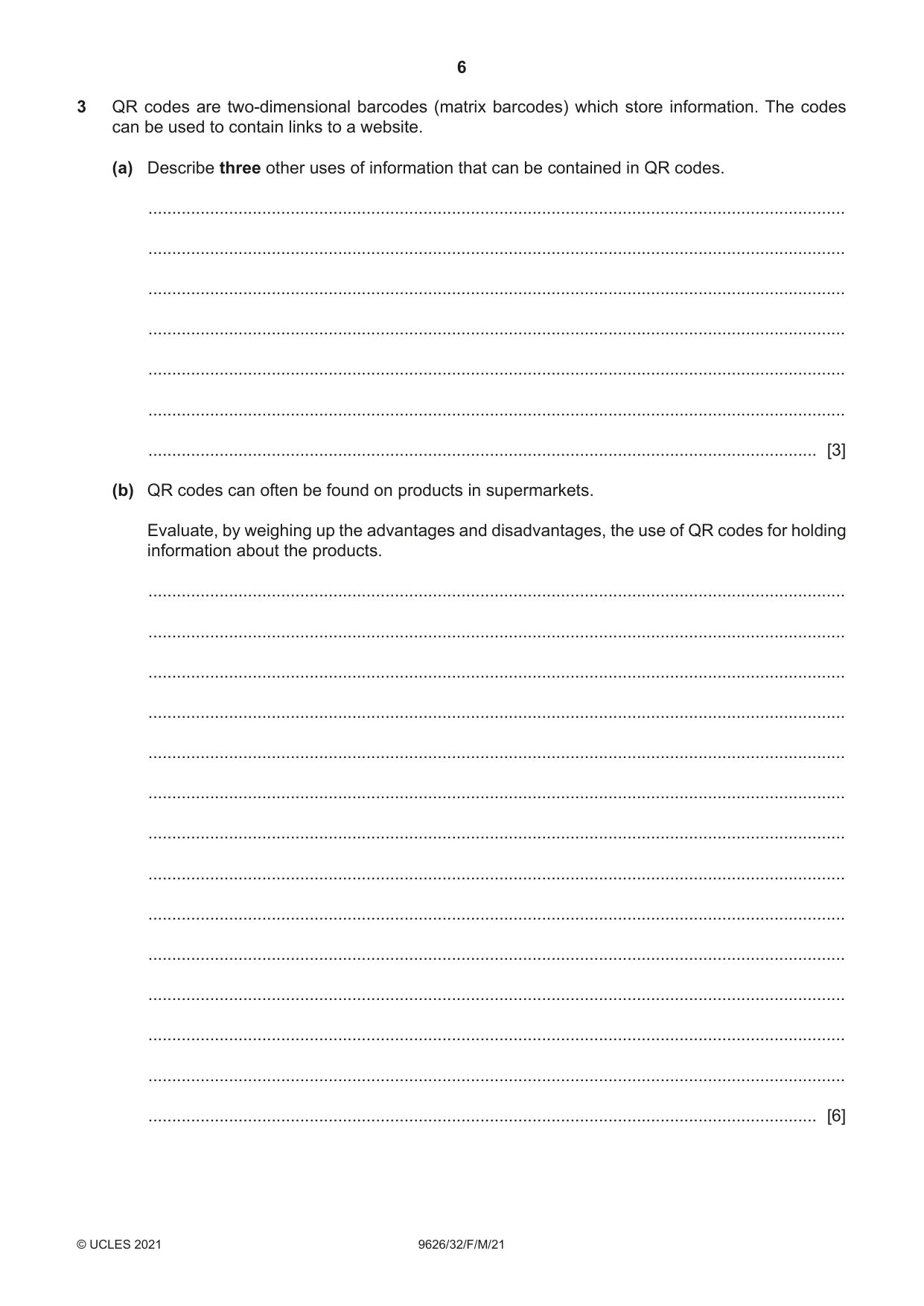 Cambridge A Level Information Technology (from 2017) 9626 2021 Feb/March Paper 3 · Variant 2 question paper, page 6 of 16