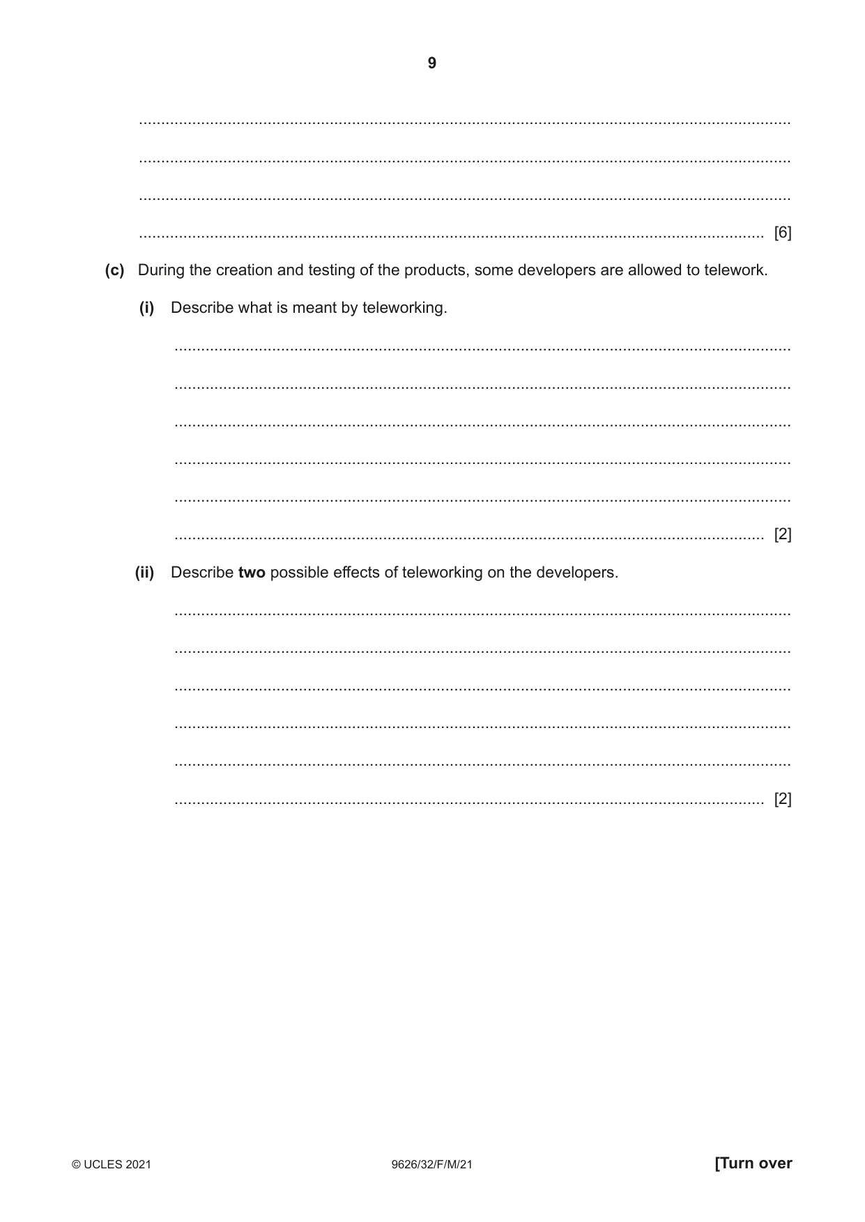 Cambridge A Level Information Technology (from 2017) 9626 2021 Feb/March Paper 3 · Variant 2 question paper, page 9 of 16