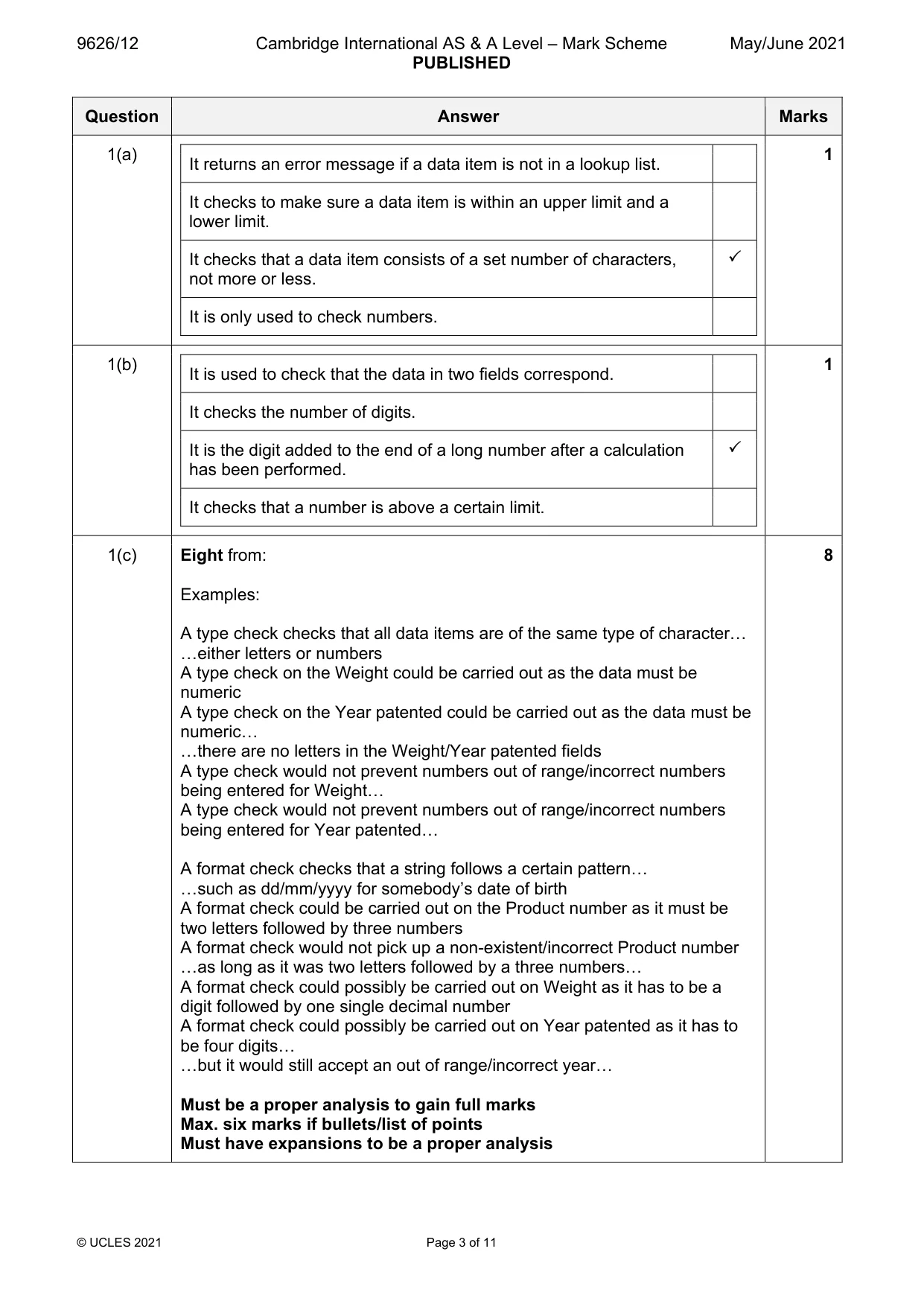 Mark scheme, page 3 of 11