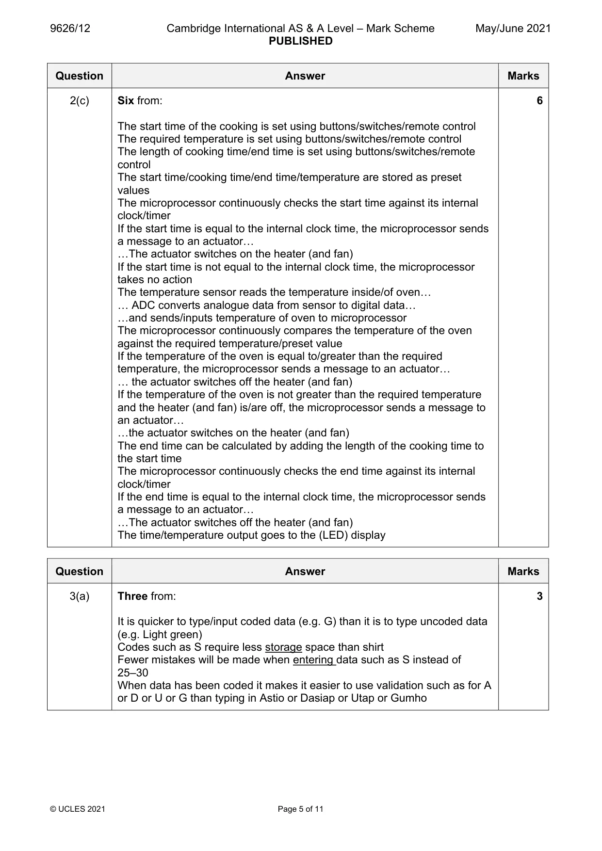 Mark scheme, page 5 of 11