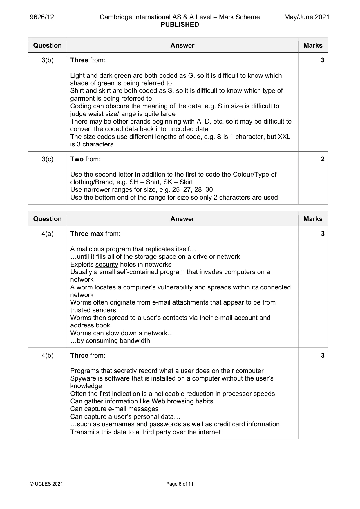 Mark scheme, page 6 of 11