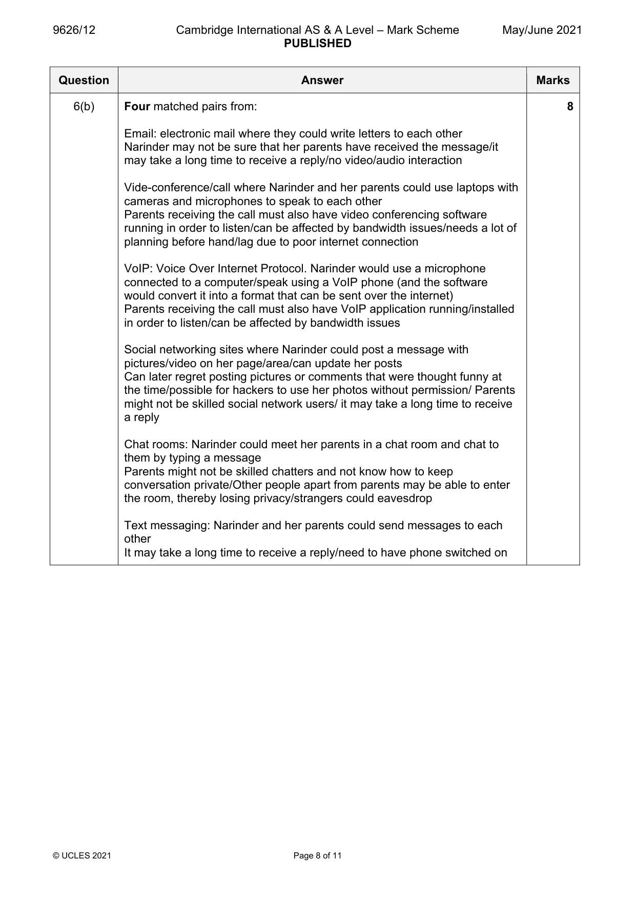 Mark scheme, page 8 of 11