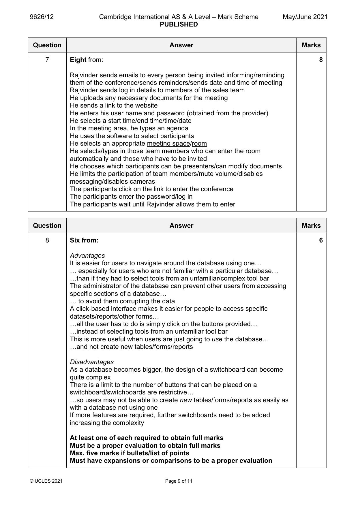 Mark scheme, page 9 of 11