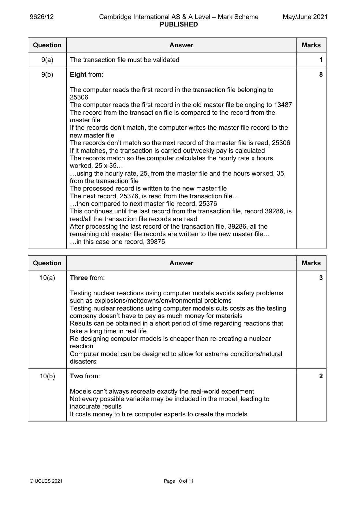 Mark scheme, page 10 of 11