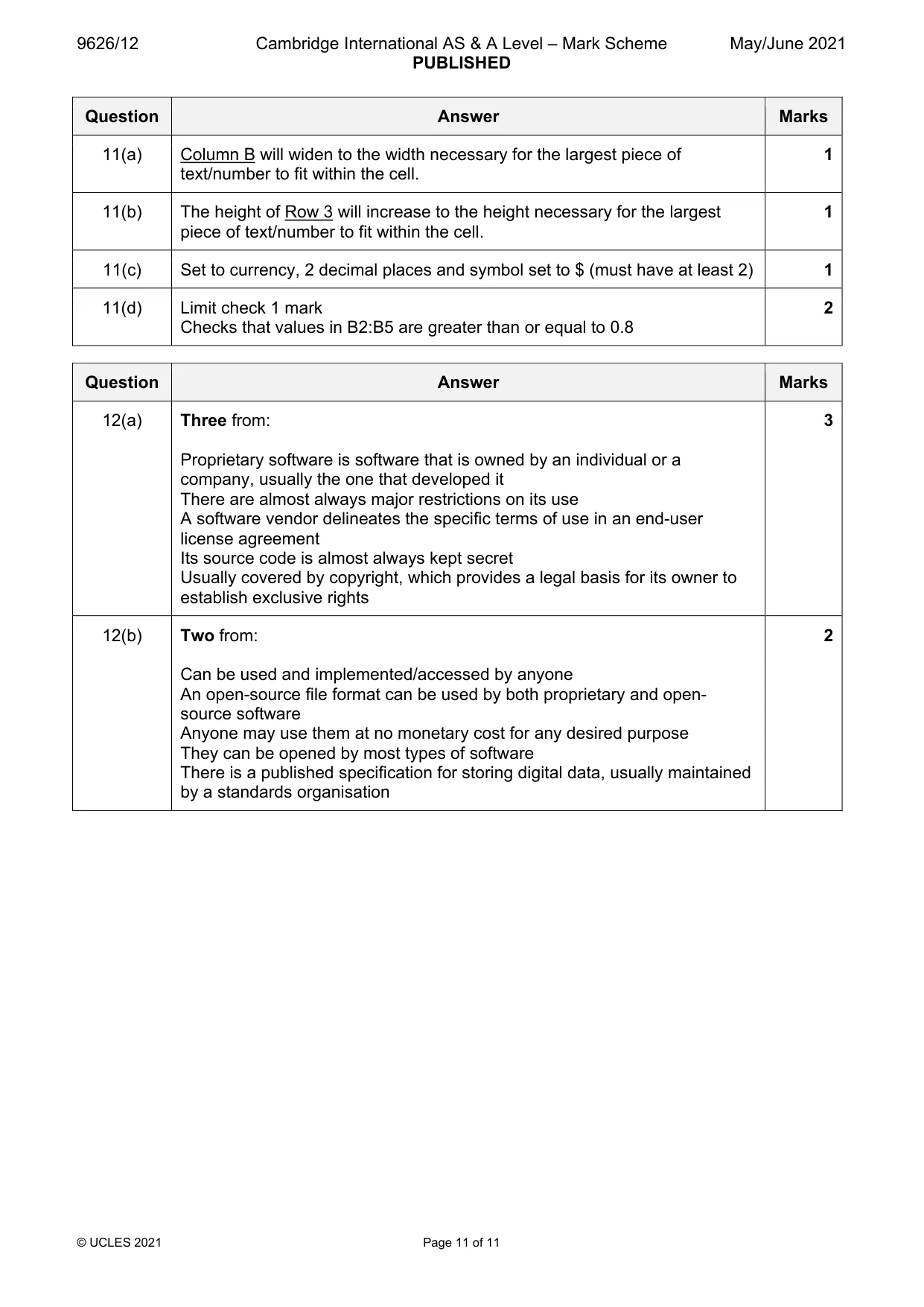 Mark scheme, page 11 of 11