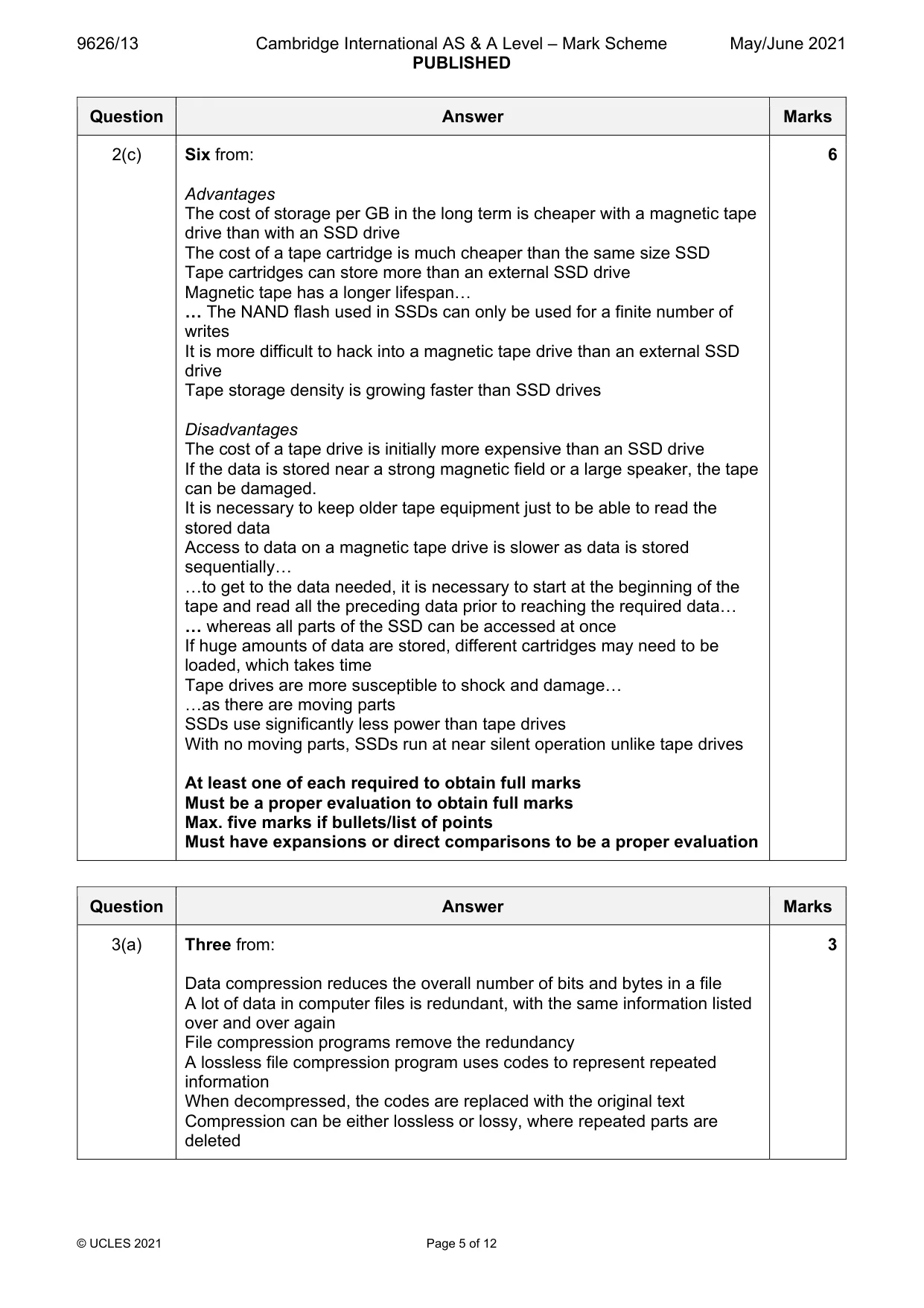 Mark scheme, page 5 of 12